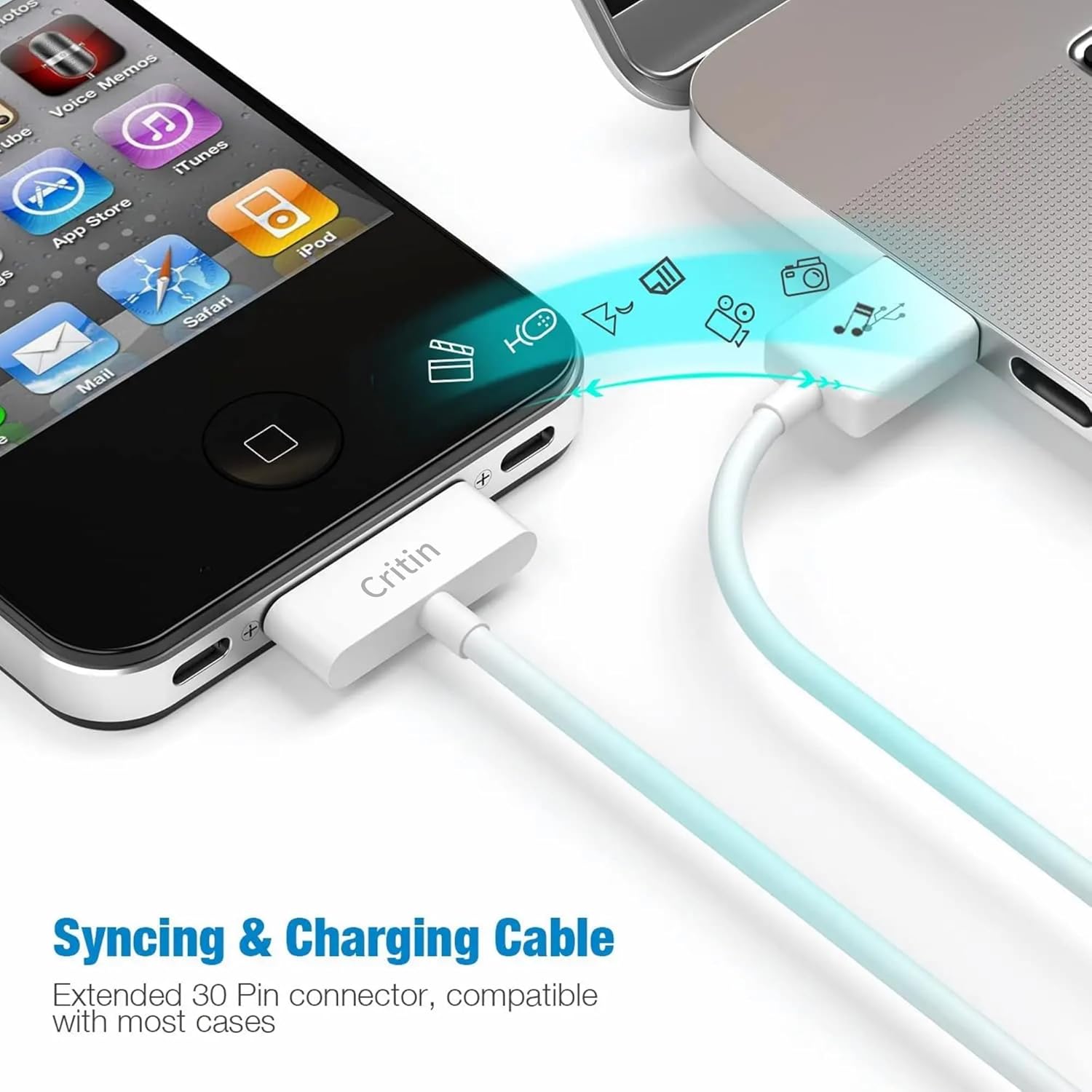 Thumbnail 3 de Critin 30 Pin Charging Cable for iPhone 4/4S, 3G/3GS, iPad 1/2/3 — USB Sync & Charge (1m)