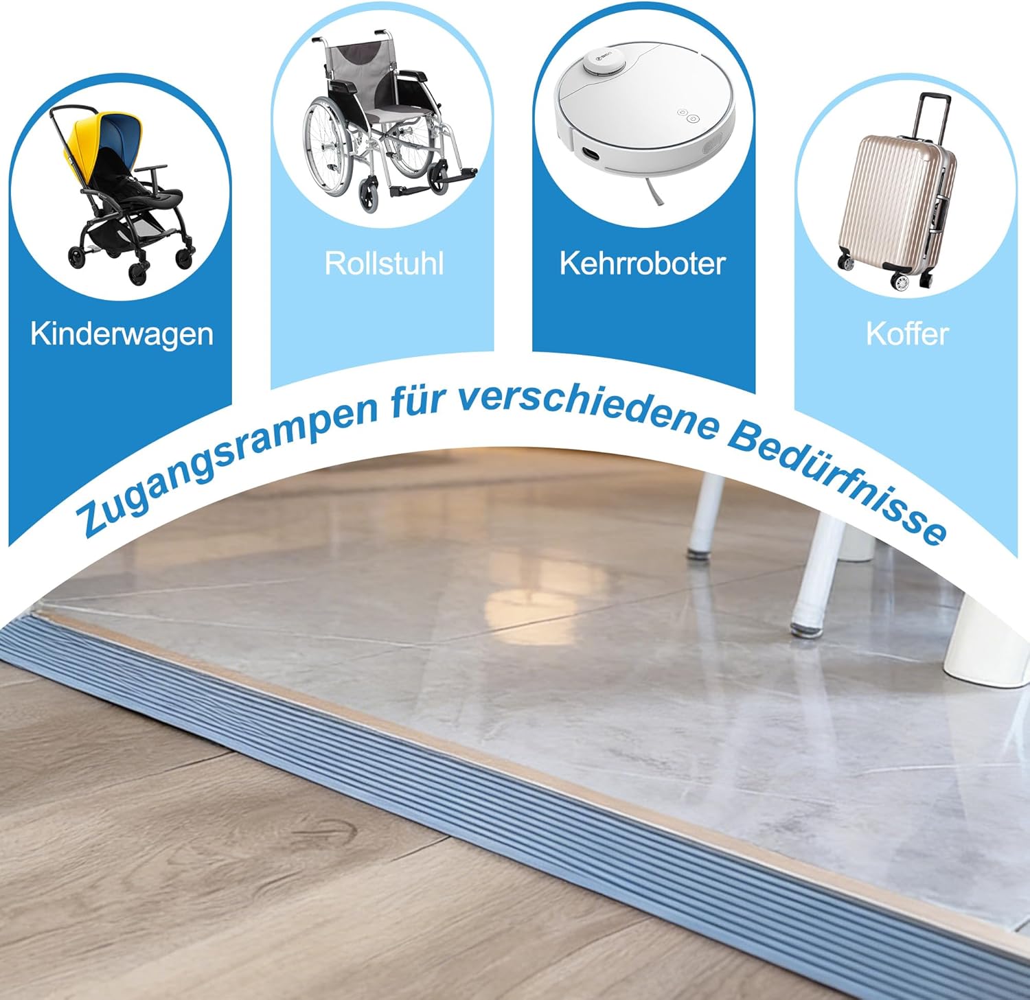 Thumbnail 4 de CUTIS Türschwellenrampe 90 x 5,5 x 1,5 cm – PVC Rampe für Saugroboter, Kinderwagen, Rollatoren und mehr