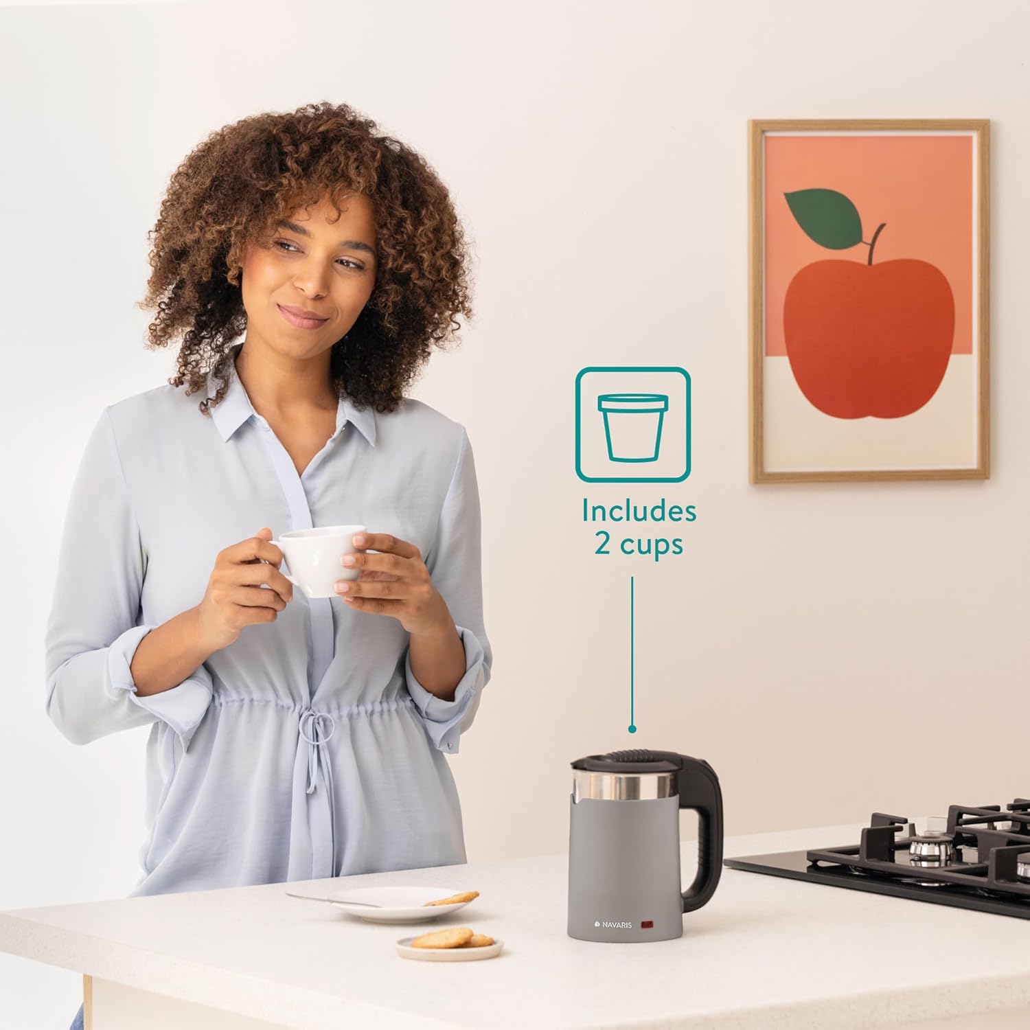 Thumbnail 1 de Navaris Compact Electric Travel Jug (0.5L) Dual Wall Kettle with Boil Dry Protection – 1100W Grey