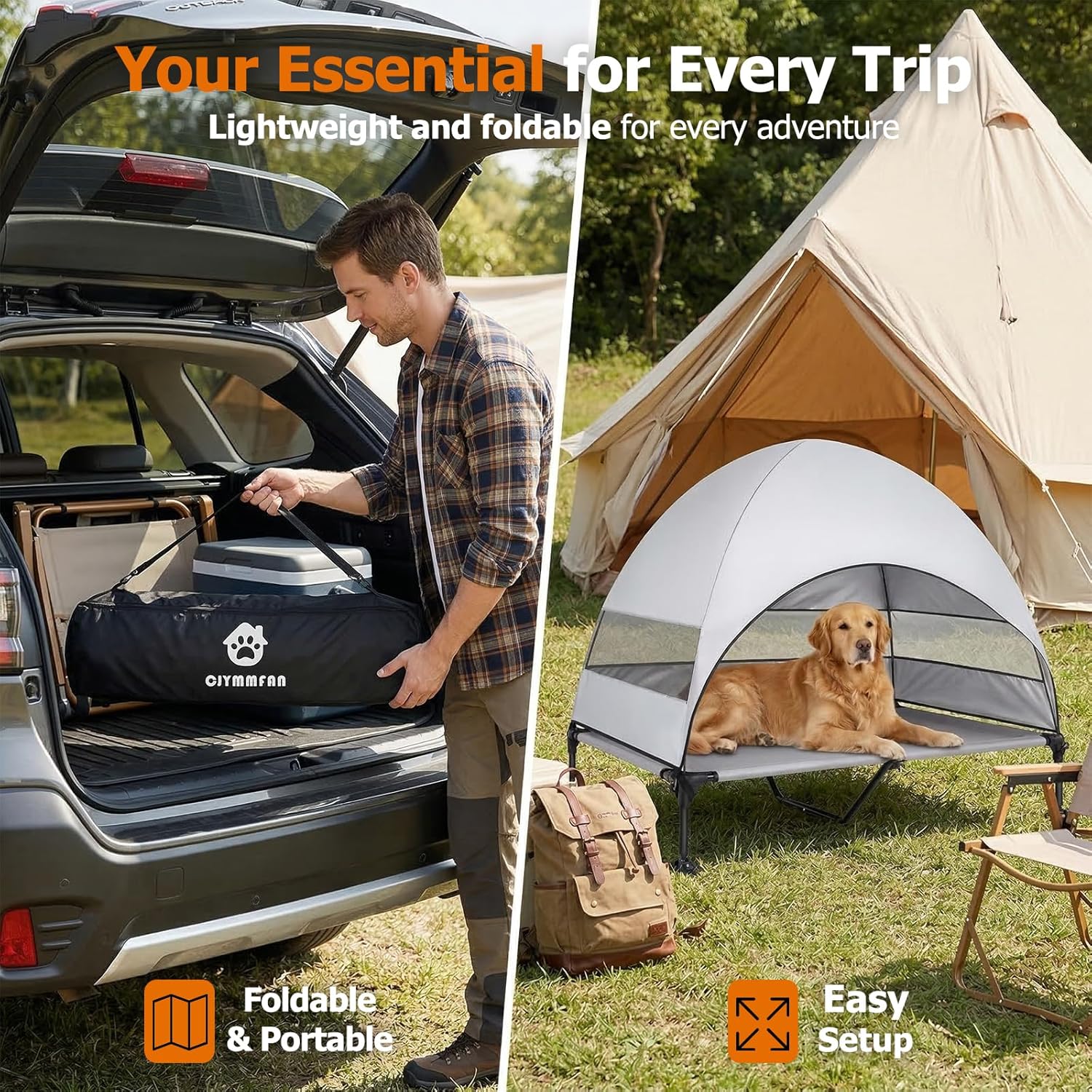 Thumbnail 6 de CJYMMFAN Elevated Dog Bed with UV-Proof Canopy (UV shade raised outdoor pet cot) – Grey, XL