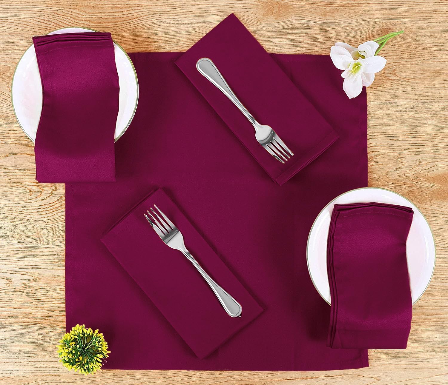 Thumbnail 2 de Sweet Needle 12-Pack 100% Cotton Oversized Dinner Napkins, Burgundy 45 cm x 45 cm