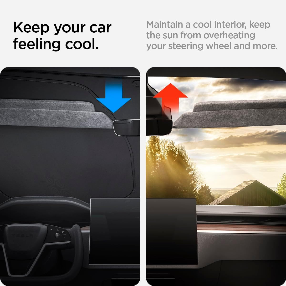 Detalle de Spigen Tesla Model X CryoShade pare-soleil pliable pare-brise avant avec triple revêtement anti-UV