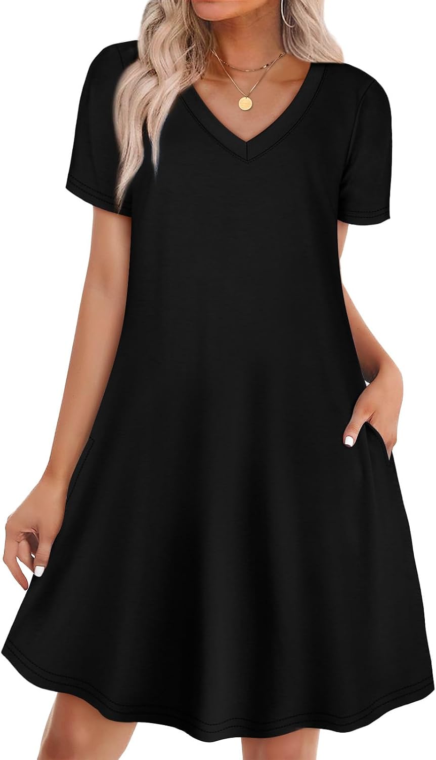 Detalle 2 de WIHOLL Boho Summer T-Shirt Dress with Pockets (S-4XL) for Casual Beach & Vacation Wear