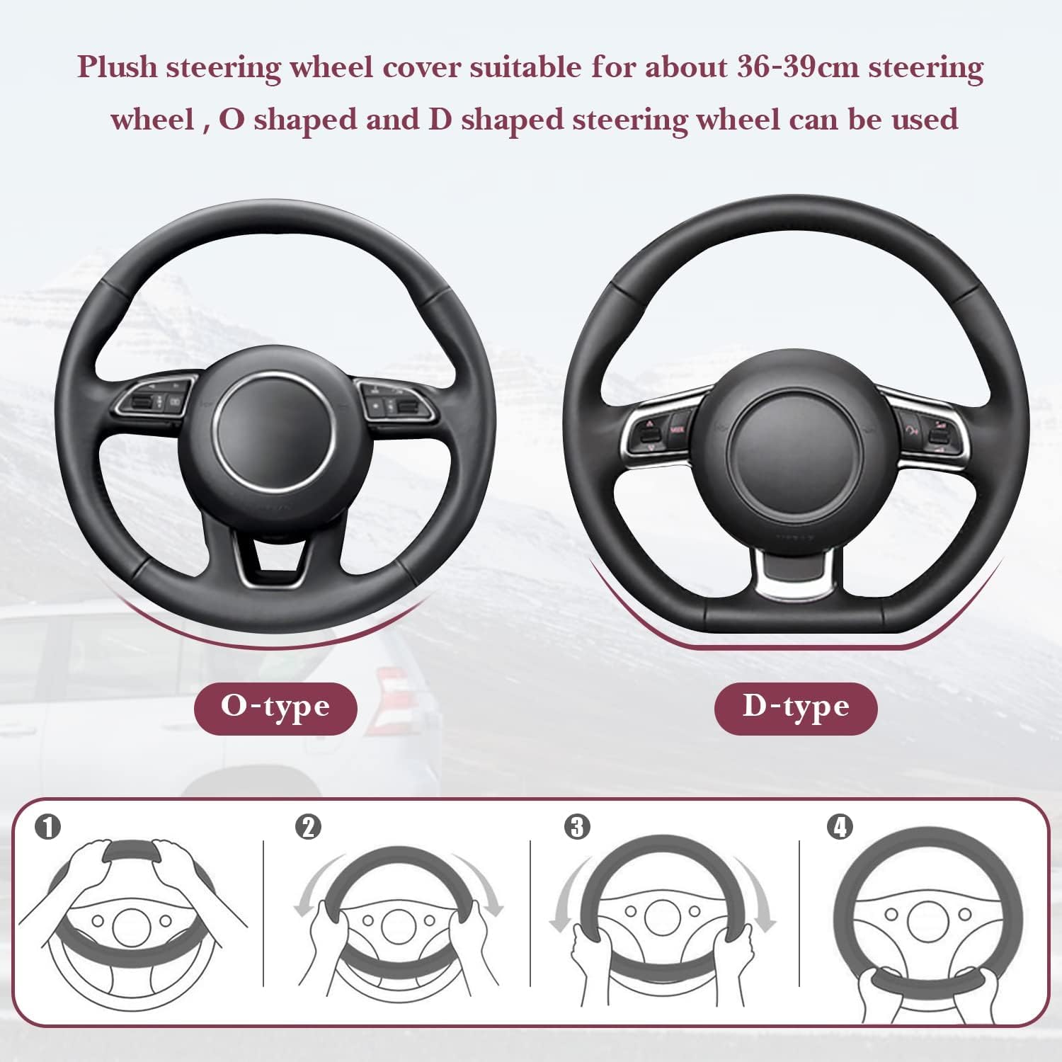 Thumbnail 4 de Pahajim Fluffy Steering Wheel Cover: Soft Furry Comfort for Winter Driving (36–39cm, Pink/White)