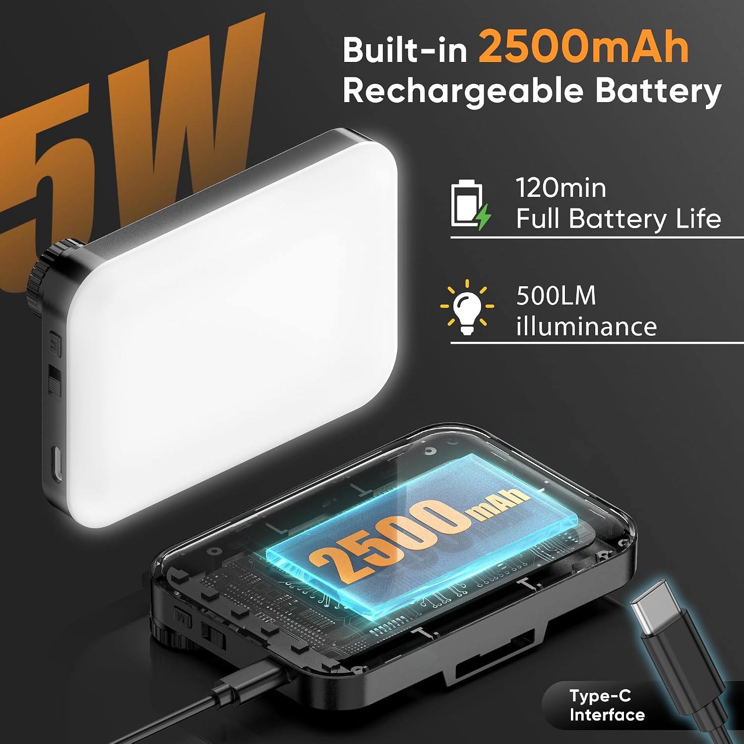 Thumbnail 1 de Lampe à Selfie BDDFOTO 5 W pour Smartphone — 500 lm, 3 températures, batterie 2500 mAh