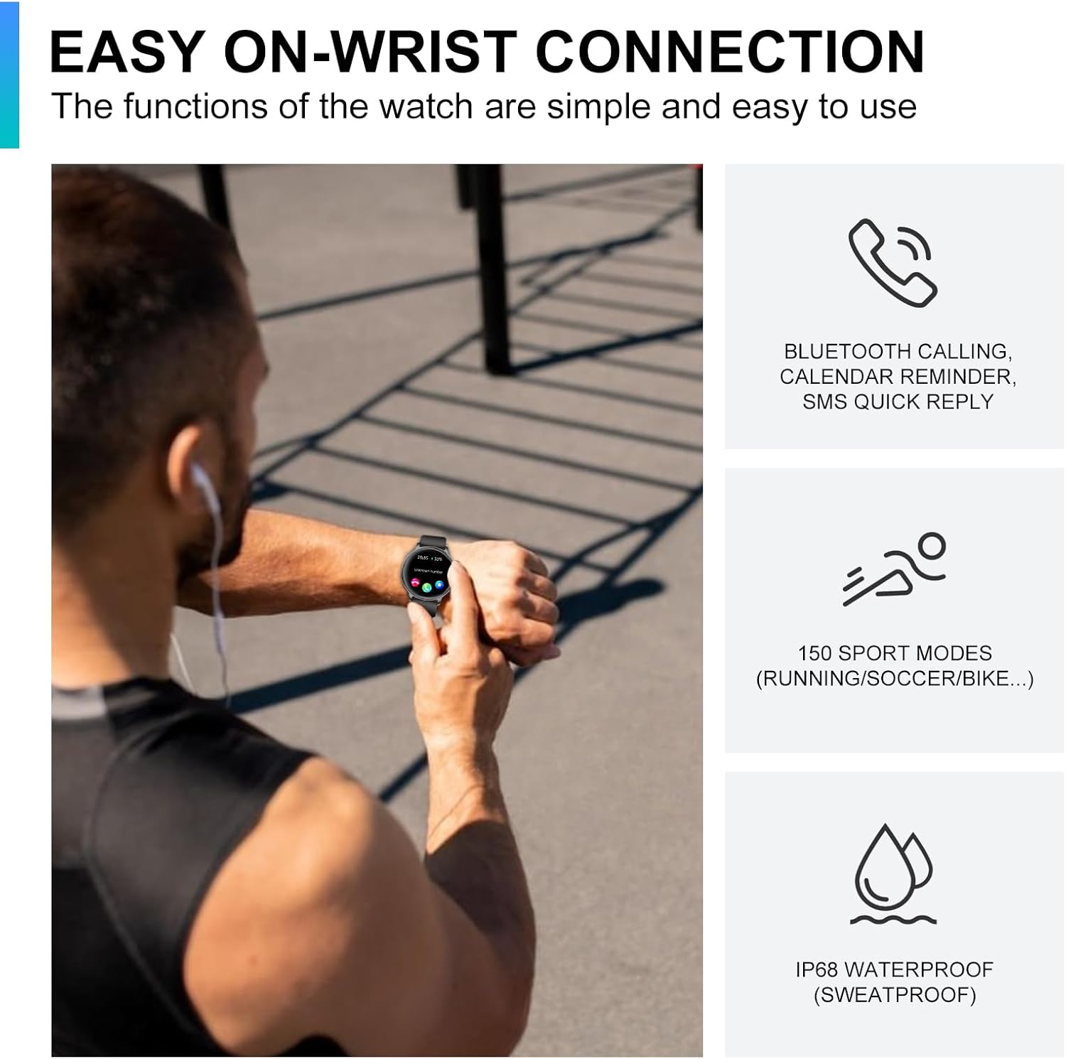 Detalle de Smart Watch with 1.43" AMOLED Display — Call, Fitness Tracking and IP68 Waterproof