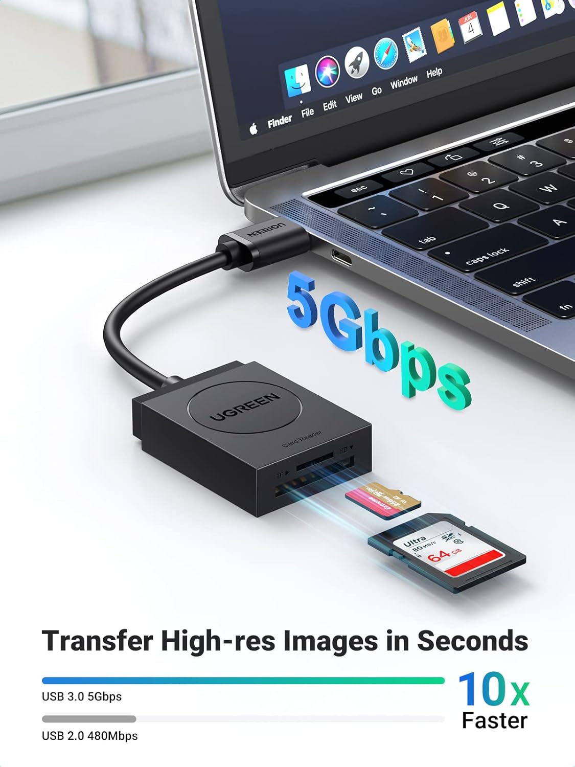 Detalle 2 de UGREEN SD Card Reader 170 Mb/s adapter for SD/TF cards