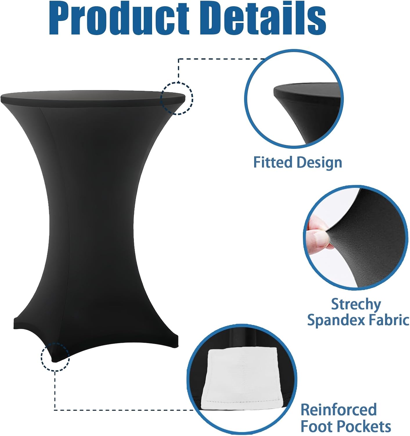 Thumbnail 4 de Lemict Cocktail Table Covers - 2 Pack 32x43 Inch Black Fitted Stretch Spandex