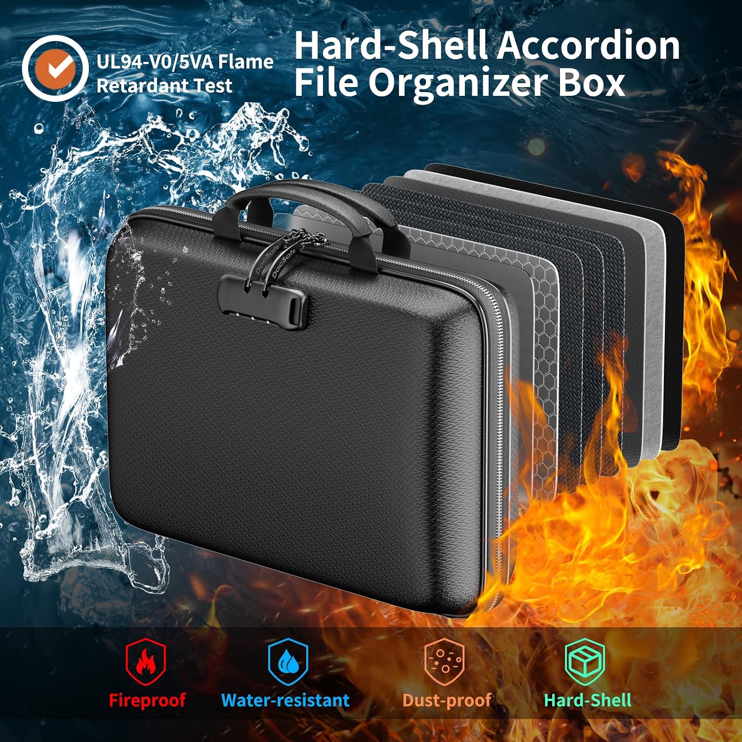 Detalle 2 de DocSafe DS0105 Fireproof File Organizer, Hard Shell, 13 Pockets and Combination Lock