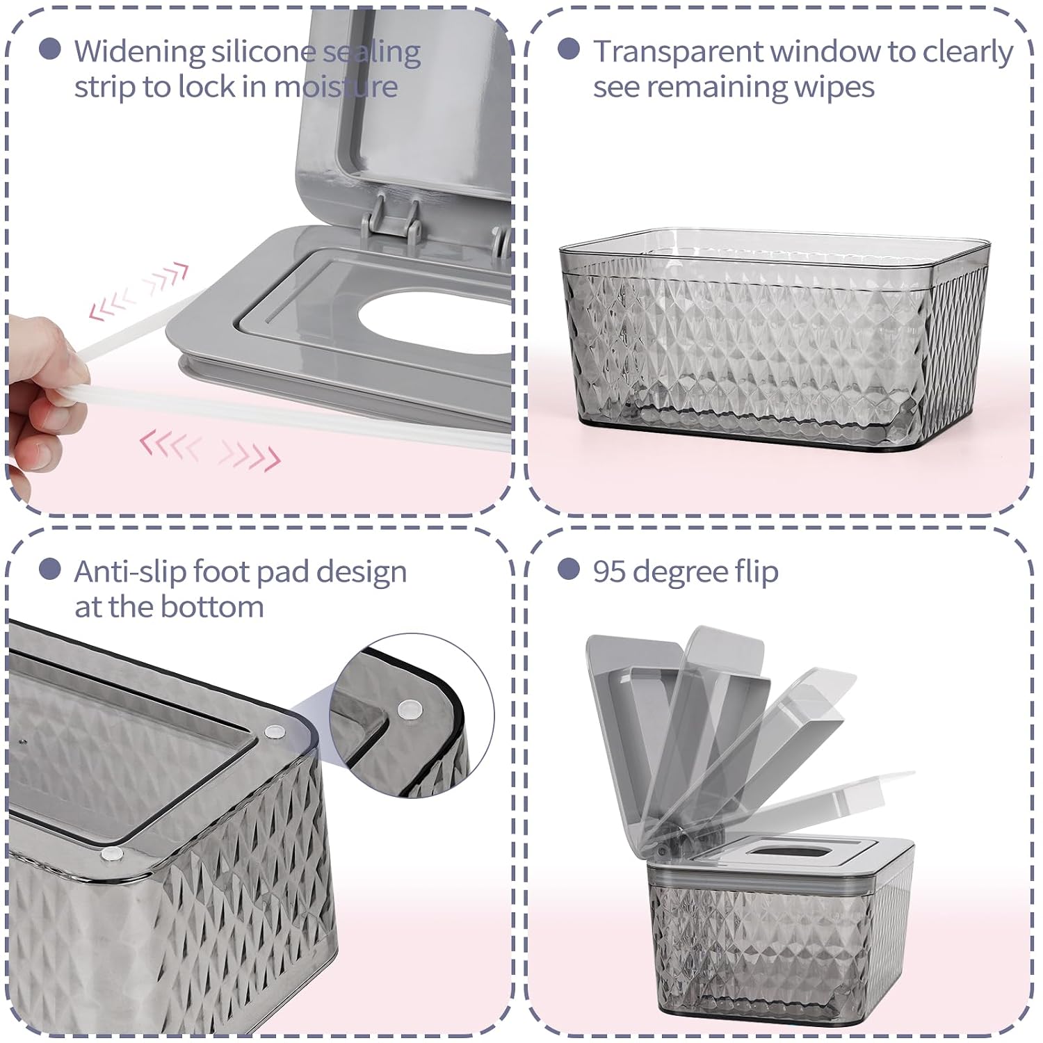 Detalle de Whiidoom Wipes Dispenser, Grey Clear Holder with One-Handed Access
