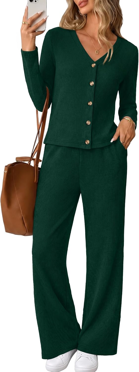 Detalle de WIHOLL Women's Loungewear Set in Ribbed Knit