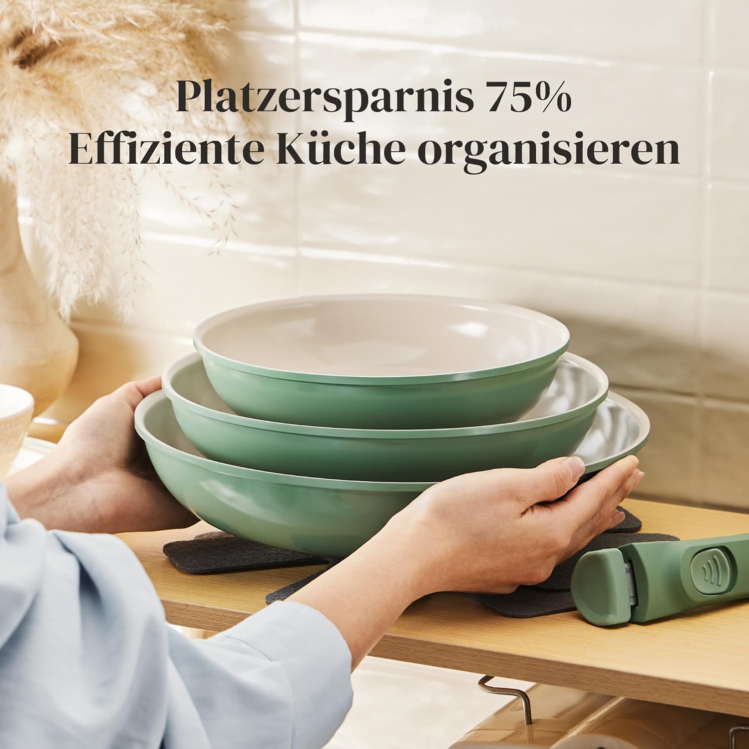 Thumbnail 2 de Redchef Pfannenset mit abnehmbarem Griff (20/24/28 cm) – 6-teilig, für Induktion, Keramik-Antihaft