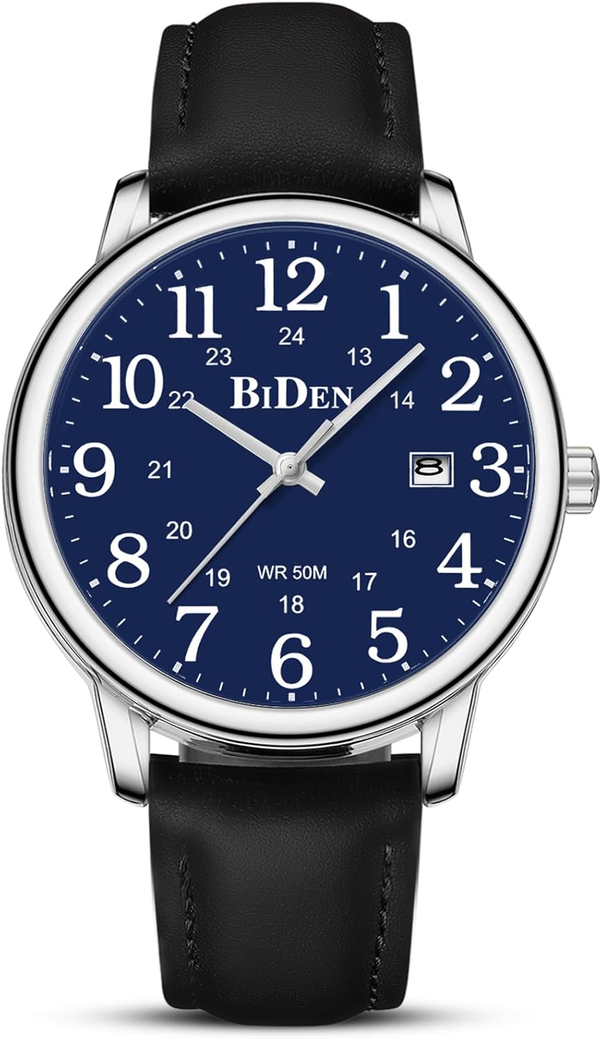 Detalle de HANPOSH Herren Uhr – Analoguhr mit Quarzwerk, Datum, Lederband und 38 mm Gehäuse