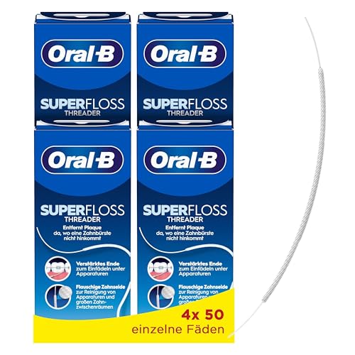 Detalle de Oral-B Superfloss Zahnseide – 4x50 vorgeschnittene blaue Fäden, speziell für Zahnspangen und Apparaturen