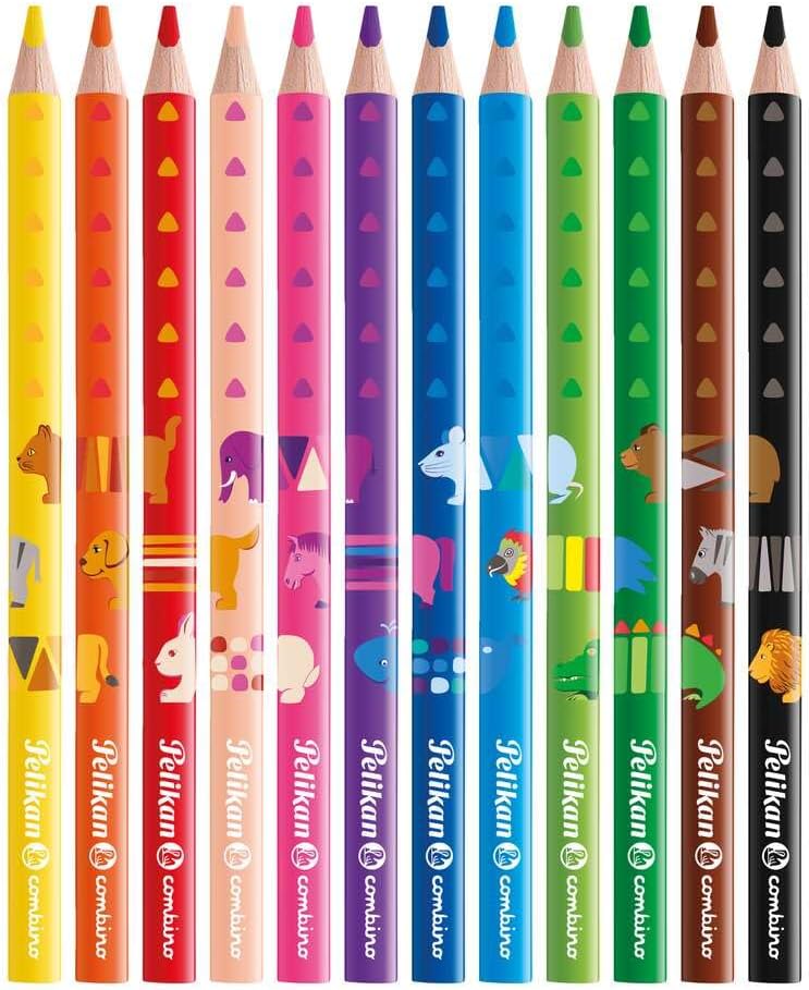 Detalle de Pelikan Jumbo Combino Buntstifte – 12 Stück, dreikantig, mit Tiermotiven