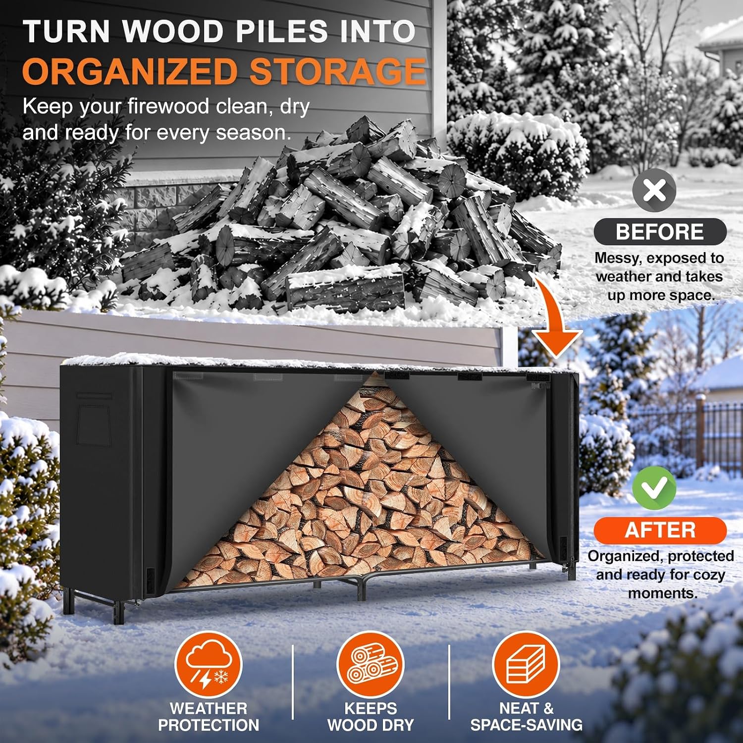 Detalle de Gtongoko GT-CHJ-8FT Outdoor Firewood Rack with Cover, 1/2 Face Cord