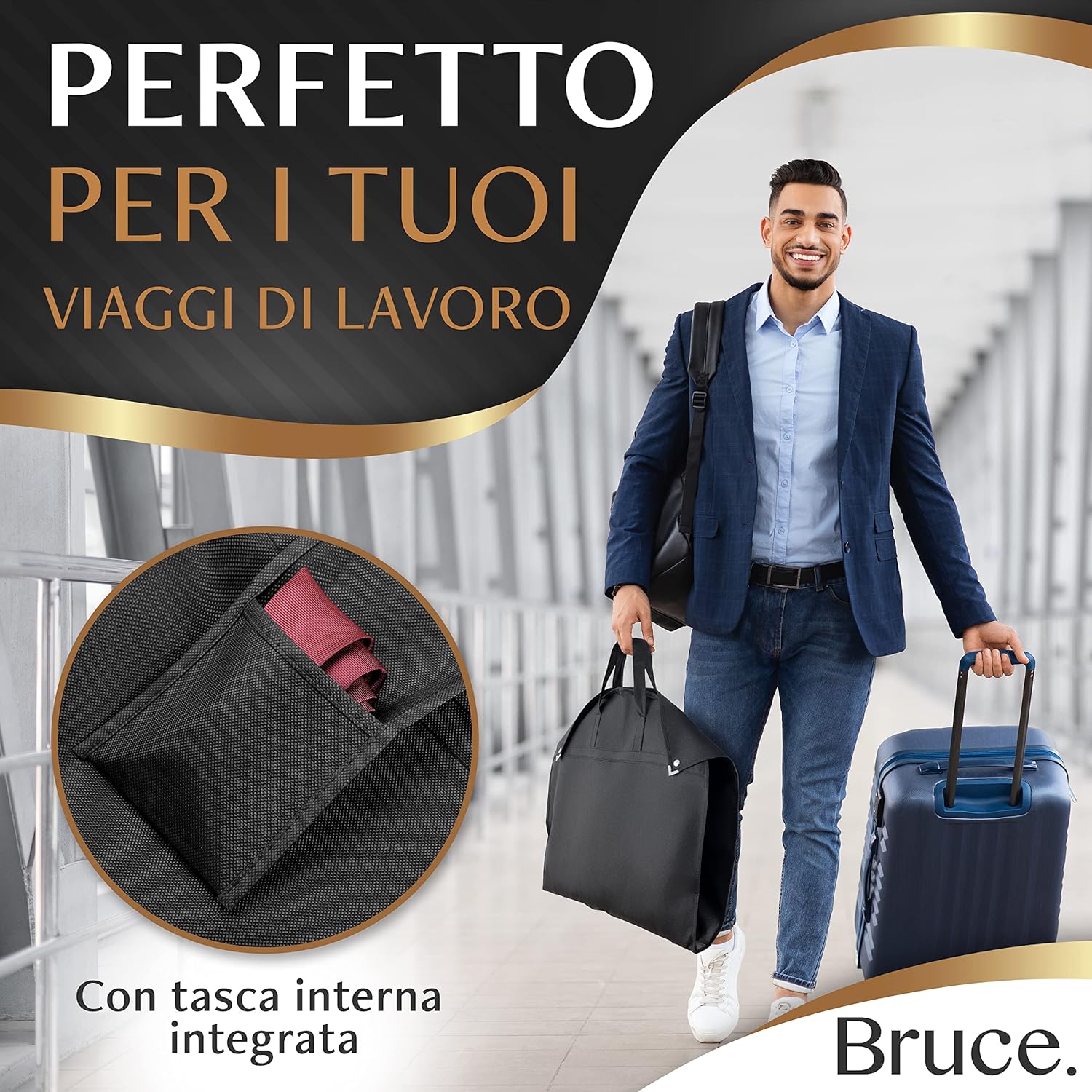 Detalle de Bruce.® 2x Borsa Porta Abiti da Viaggio 160 x 60 cm con Sacchetto Scarpe e Cerniera Antitarme