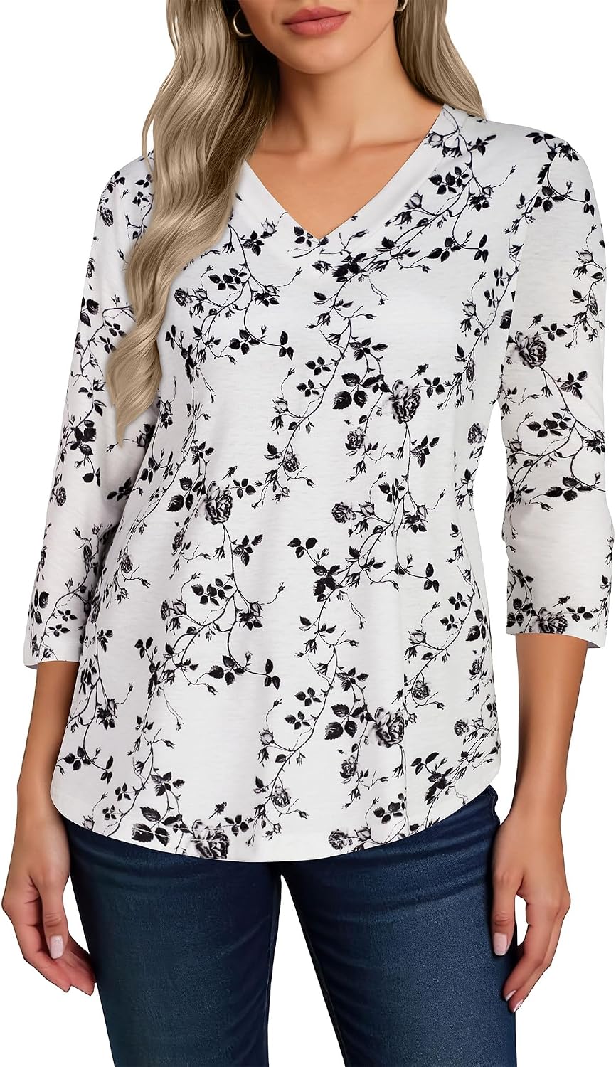 Detalle 2 de CHICALLURE Women's 3/4-Sleeve V-Neck Tunic Top