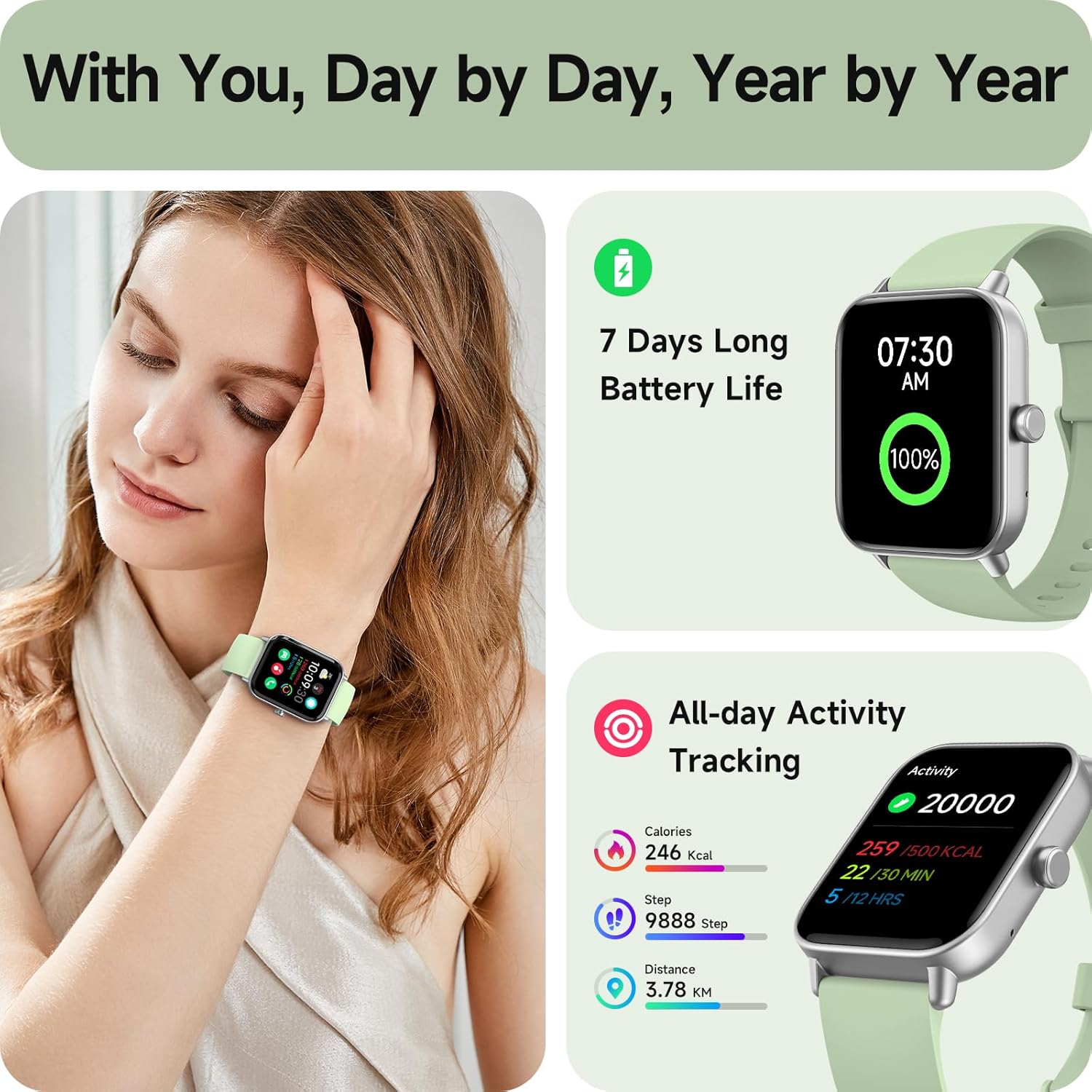 Thumbnail 3 de Montre Connectée AEAC Homme/Femme – Appel Bluetooth, 1,85" avec Moniteur de Fréquence Cardiaque et 120+ Modes
