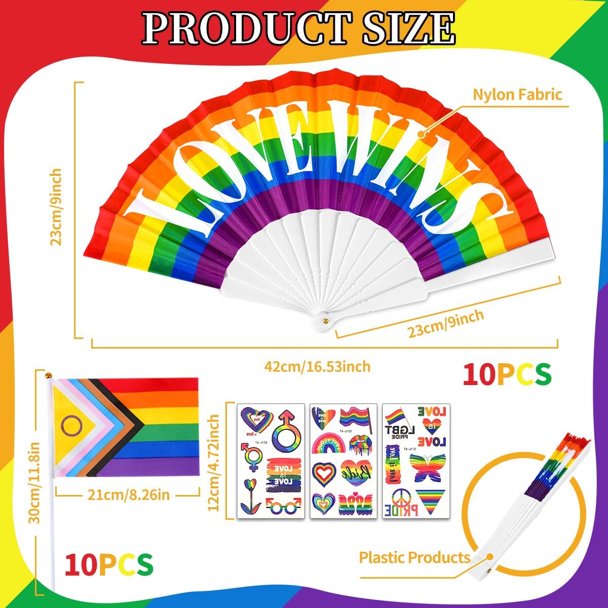 Thumbnail 1 de iZoeL Pride Fan Set: 10 Pieces of Rainbow Spirit for Parades and Celebrations