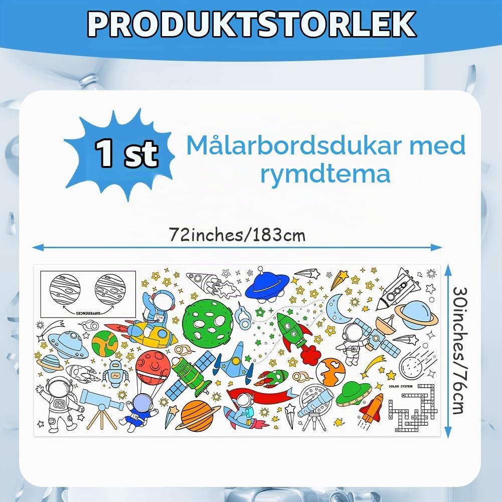 Detalle 2 de AYESY pappersduk 183 × 76 cm med rymdmönster för kreativ barnlek