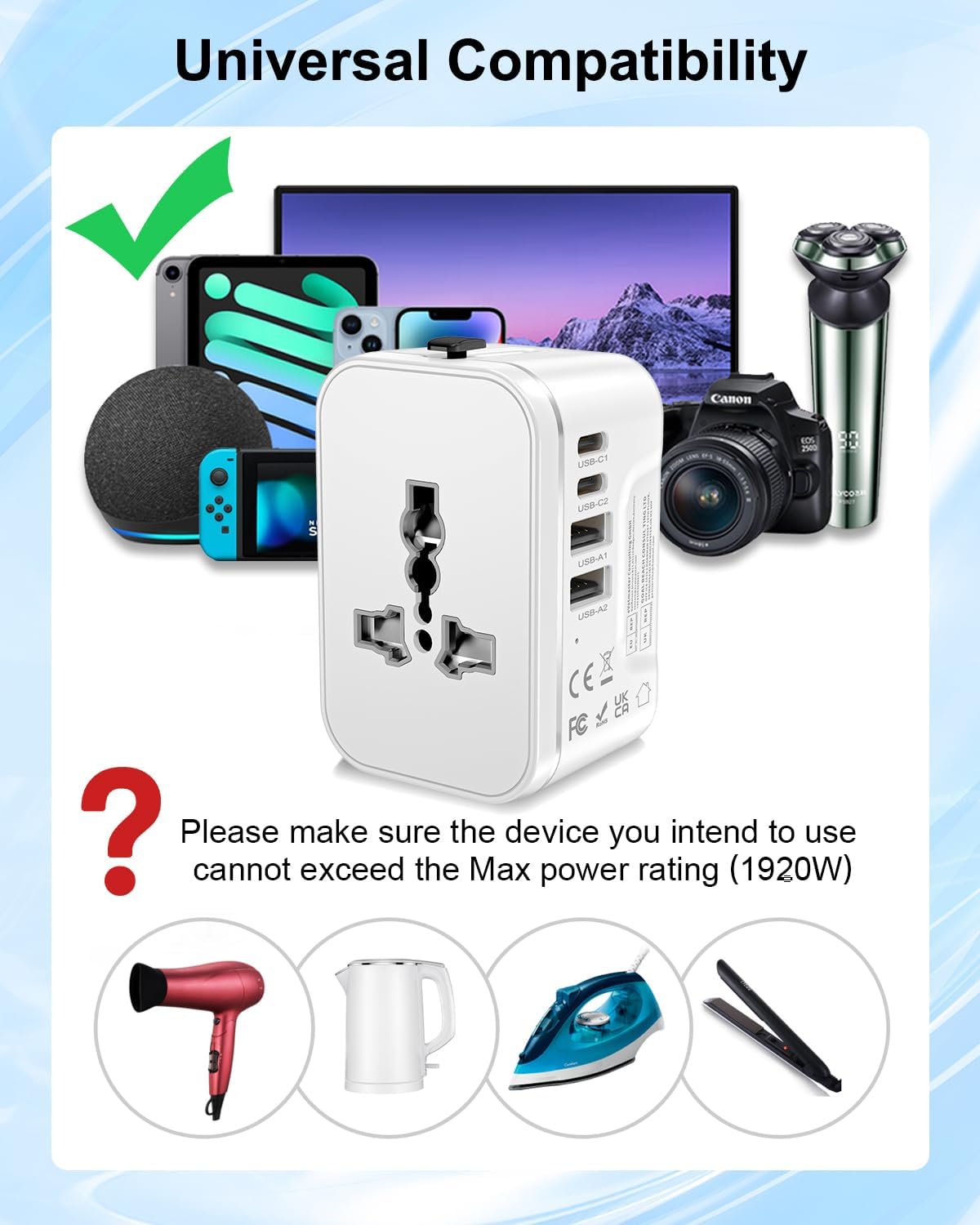 Thumbnail 5 de Universal Travel Adapter Worldwide with 2 USB-C and 2 USB-A Ports