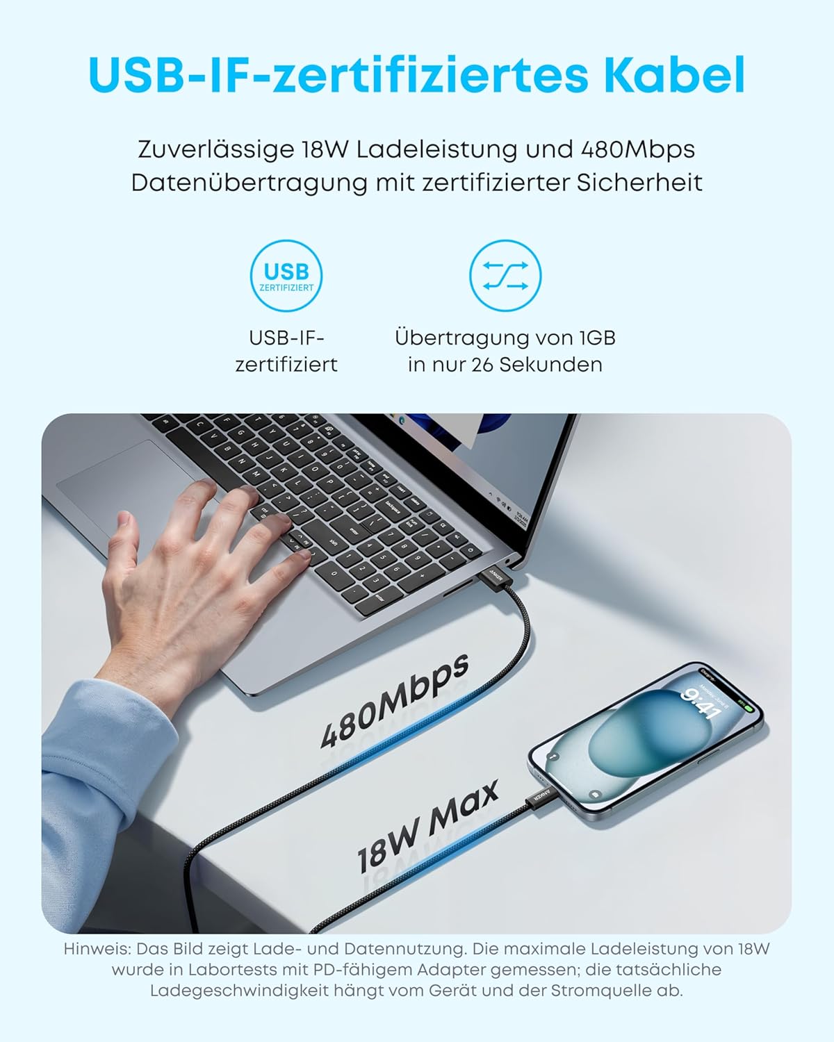 Thumbnail 6 de Anker Zolo USB-C Kabel 1,8 m – 3,1 A, geflochten, CarPlay-Unterstützung