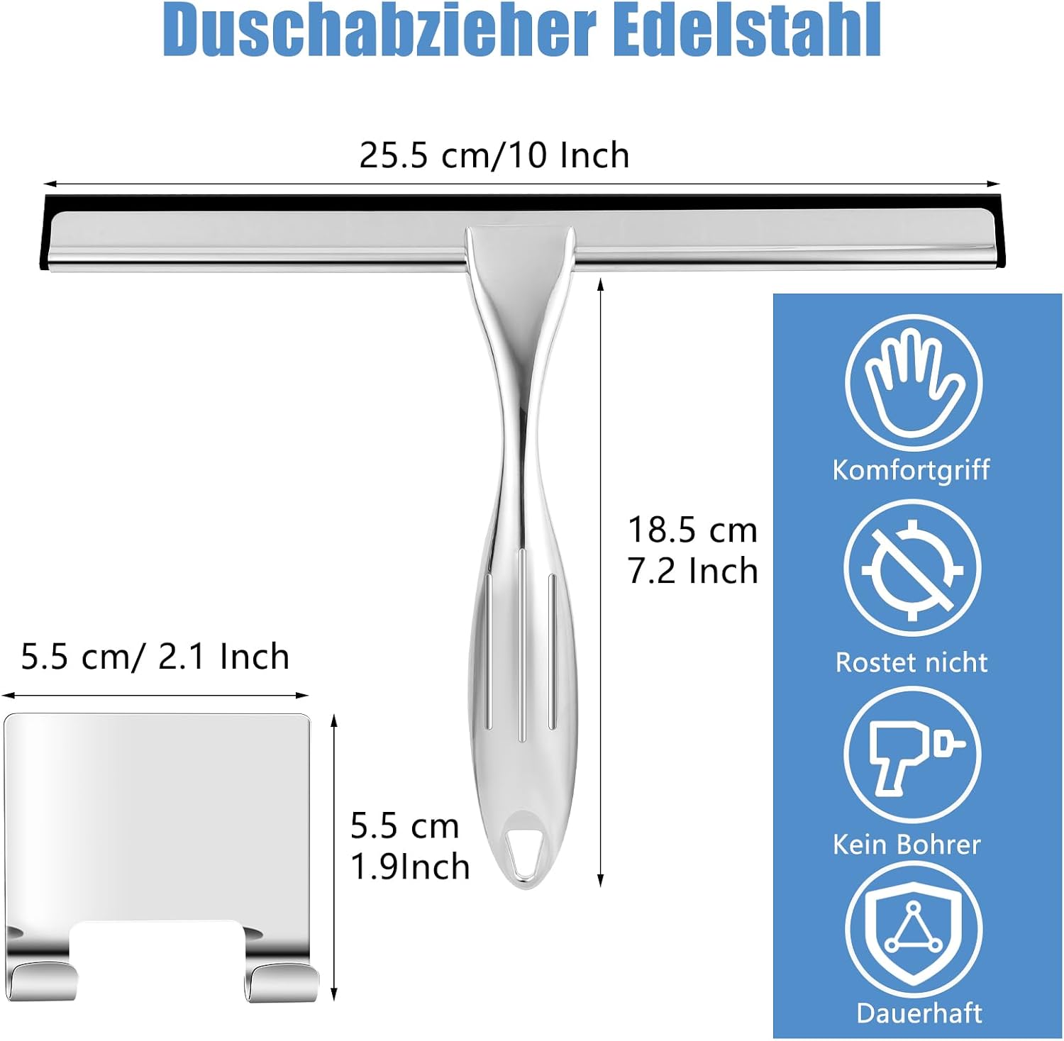 Detalle 2 de Wlich Duschabzieher Abzieher Edelstahl 10″