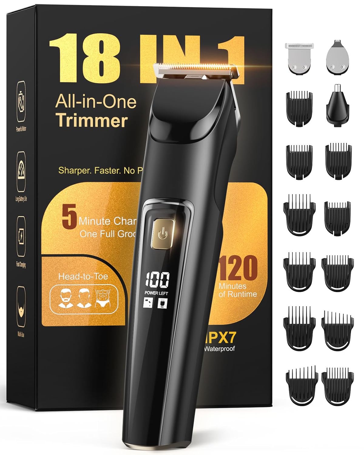 Detalle de All-in-One Beard Trimmer for Men: Waterproof Cordless Electric Razor & Hair Clipper