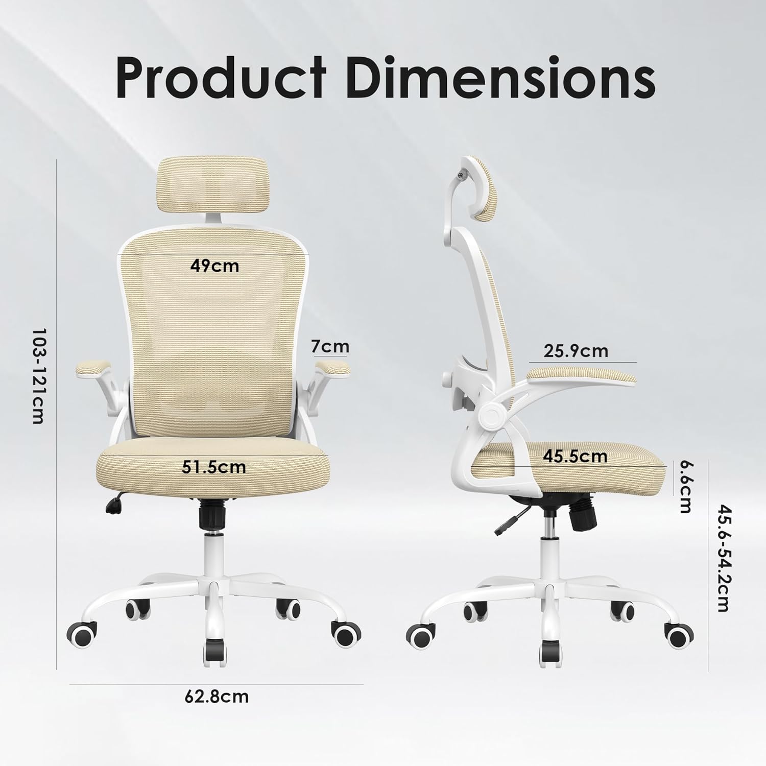 Thumbnail 2 de Farini Höhenverstellbarer Schreibtischstuhl mit Armlehnen – Ergonomischer Office Chair Khaki