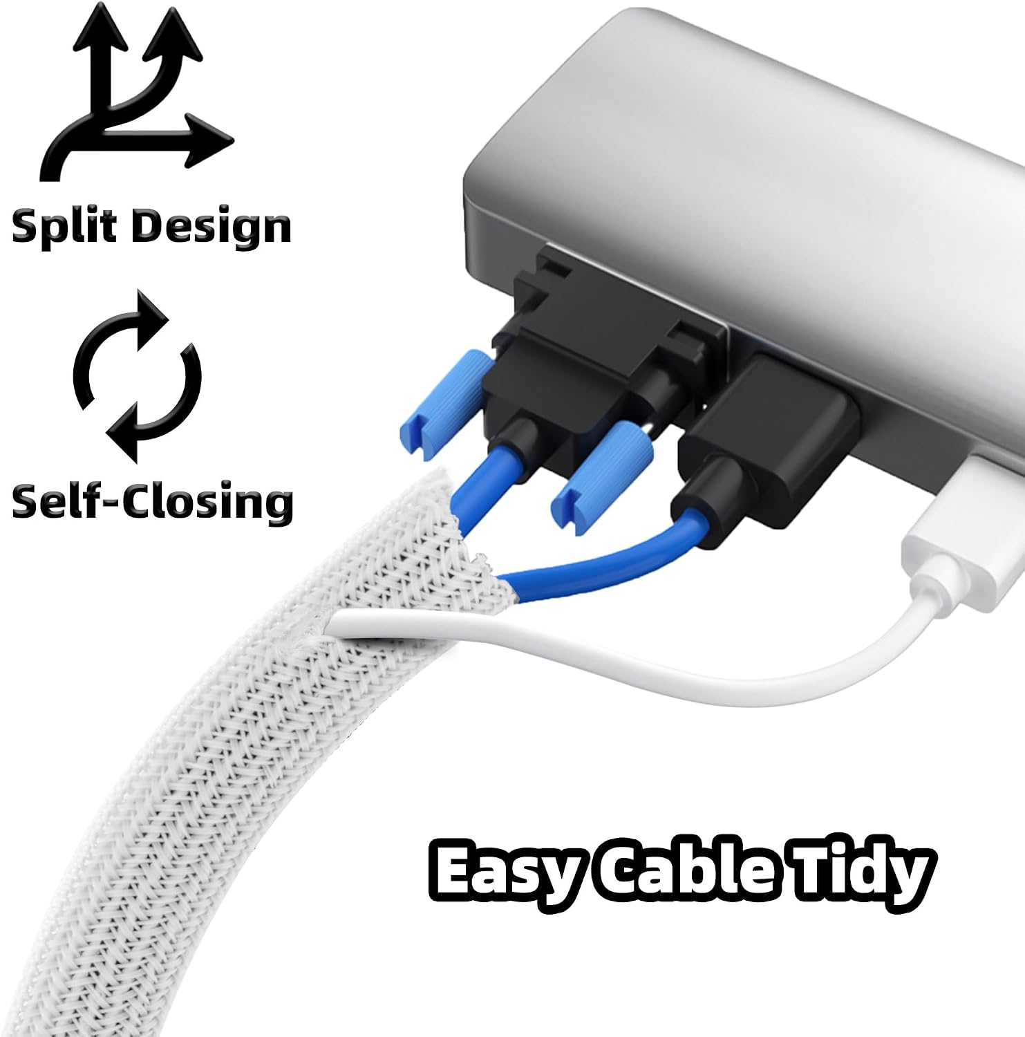 Detalle 2 de White Cable Tidy Sleeve 10ft braided cable protector