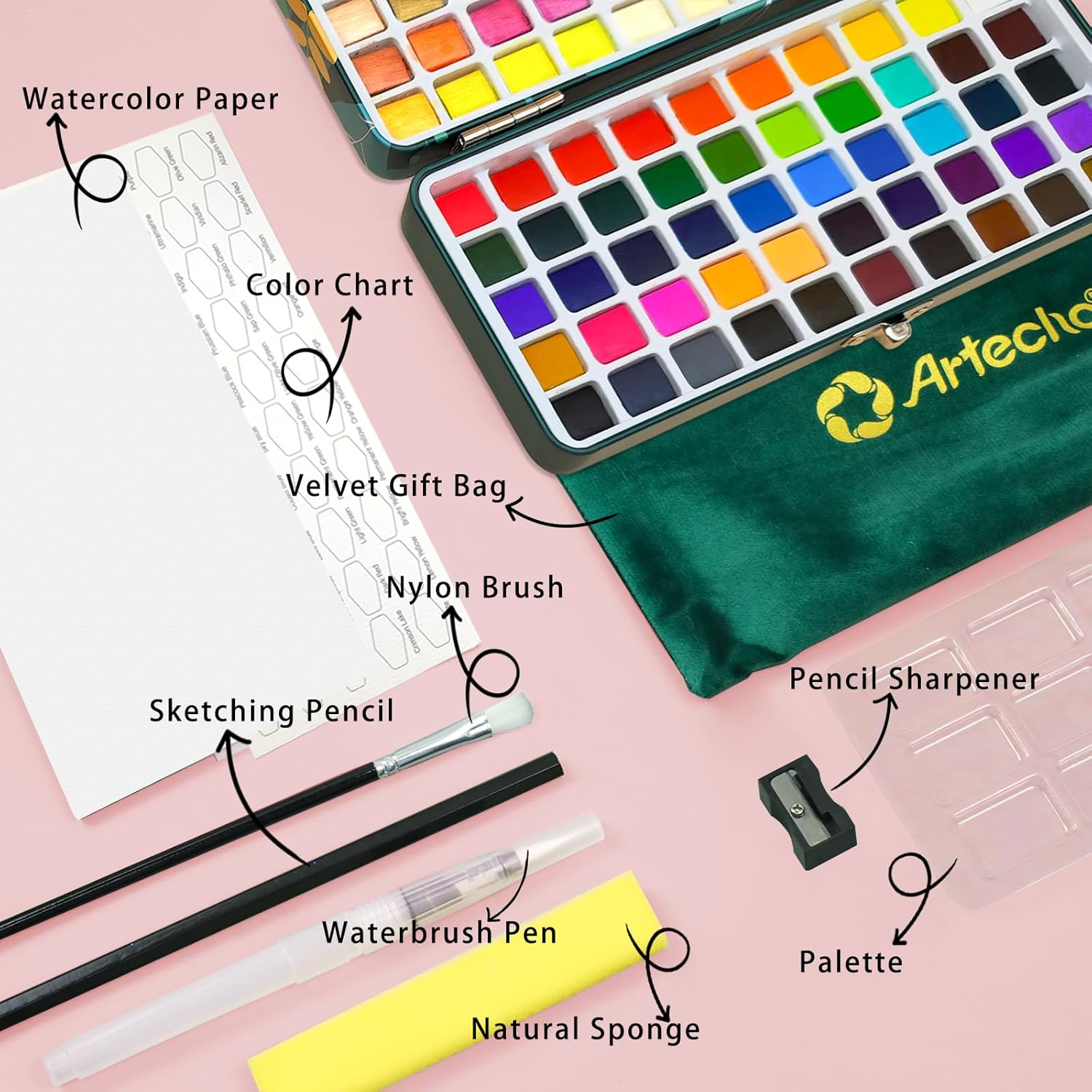 Thumbnail 2 de Set d’aquarelle Artecho 100 couleurs en boîte portable (avec pinceaux et papier)