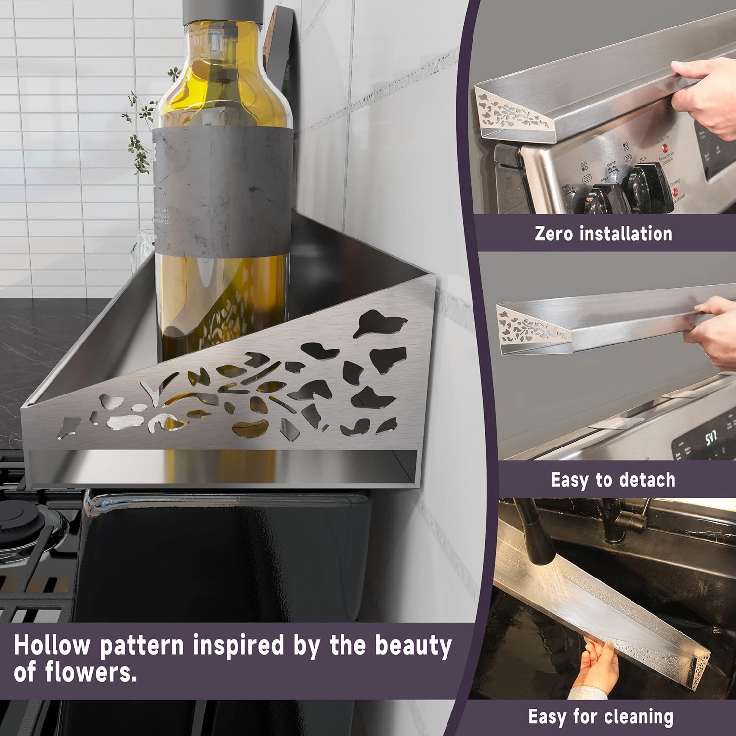 Thumbnail 3 de STUTOV 30" Magnetic Stove Top Shelf — Stainless Steel Spice Rack & Over-Stove Organizer