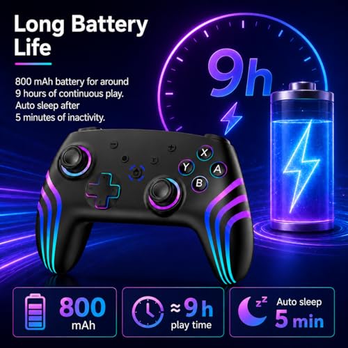 Detalle de Riscvma 2pcs Manette Sans Fil pour Switch: RGB, Double Vibration et Turbo