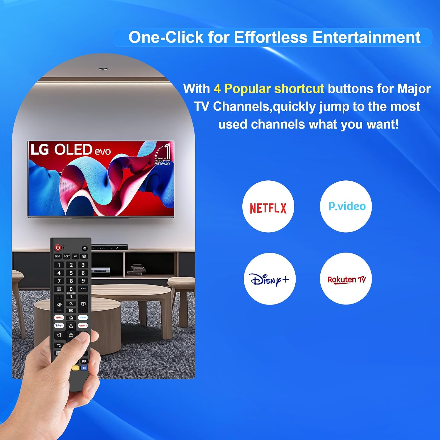Thumbnail 2 de Universal Remote Control for LG Smart TV (AKB76037605) – Replacement with Netflix, Prime Video, Disney+ & Rakuten Shortcuts