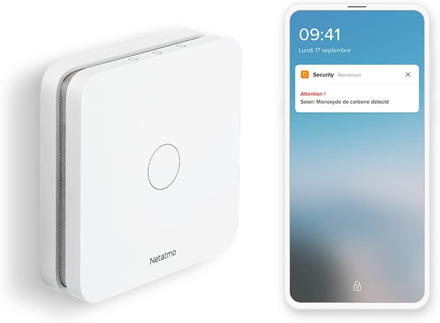 Detalle de Netatmo Détecteur de monoxyde de carbone intelligent 2,4 GHz Wi‑Fi (alarme 85 dB, batterie 10 ans)