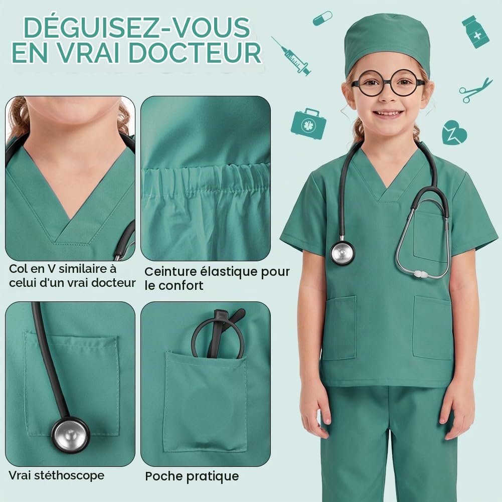Detalle de AOMIG 5802411 dokters- en verpleegsterkostuum voor kinderen, 7-delig