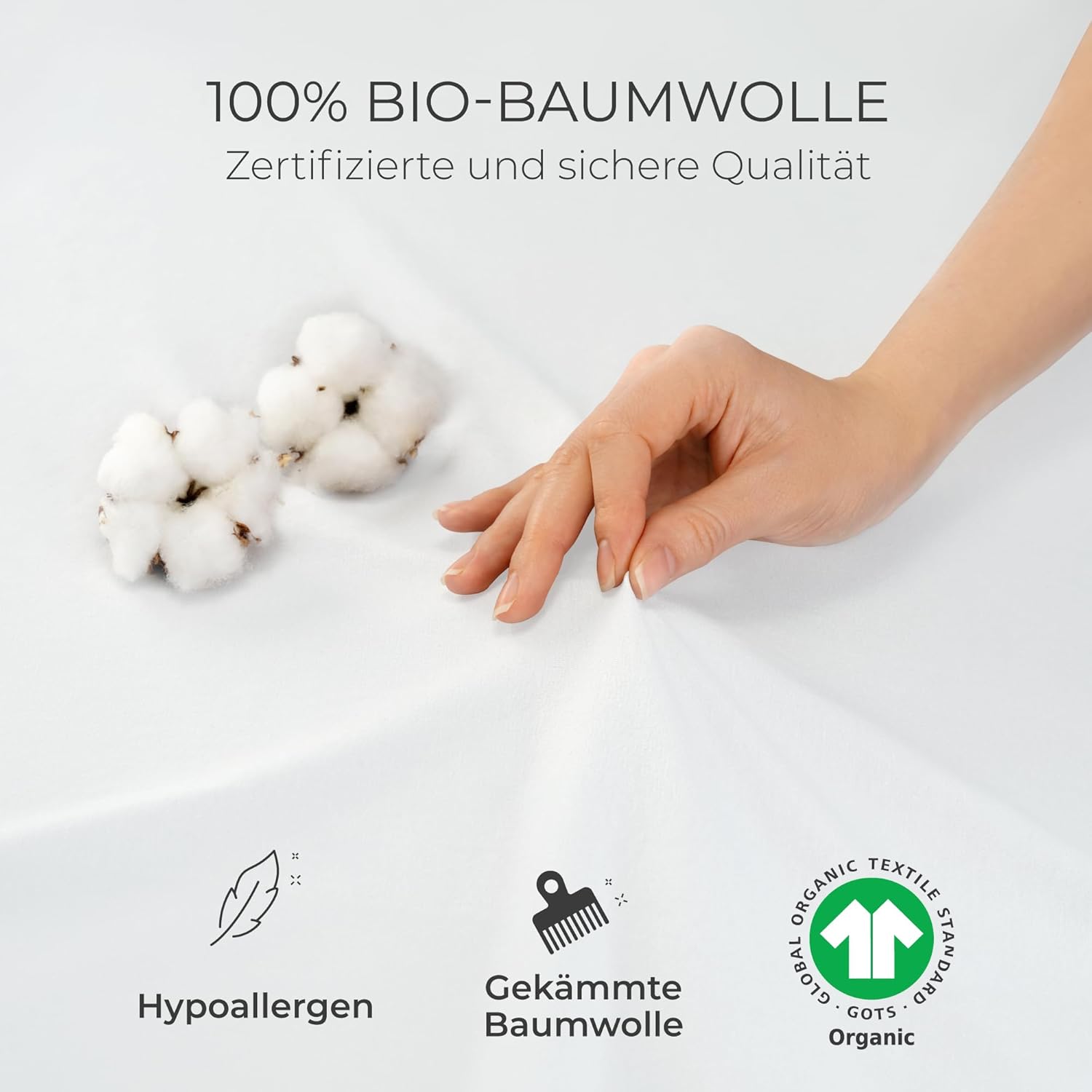 Thumbnail 1 de Dreamzie Premium Spannbettlaken 140–160x200 cm aus 100% Jersey Bio-Baumwolle (weiß)