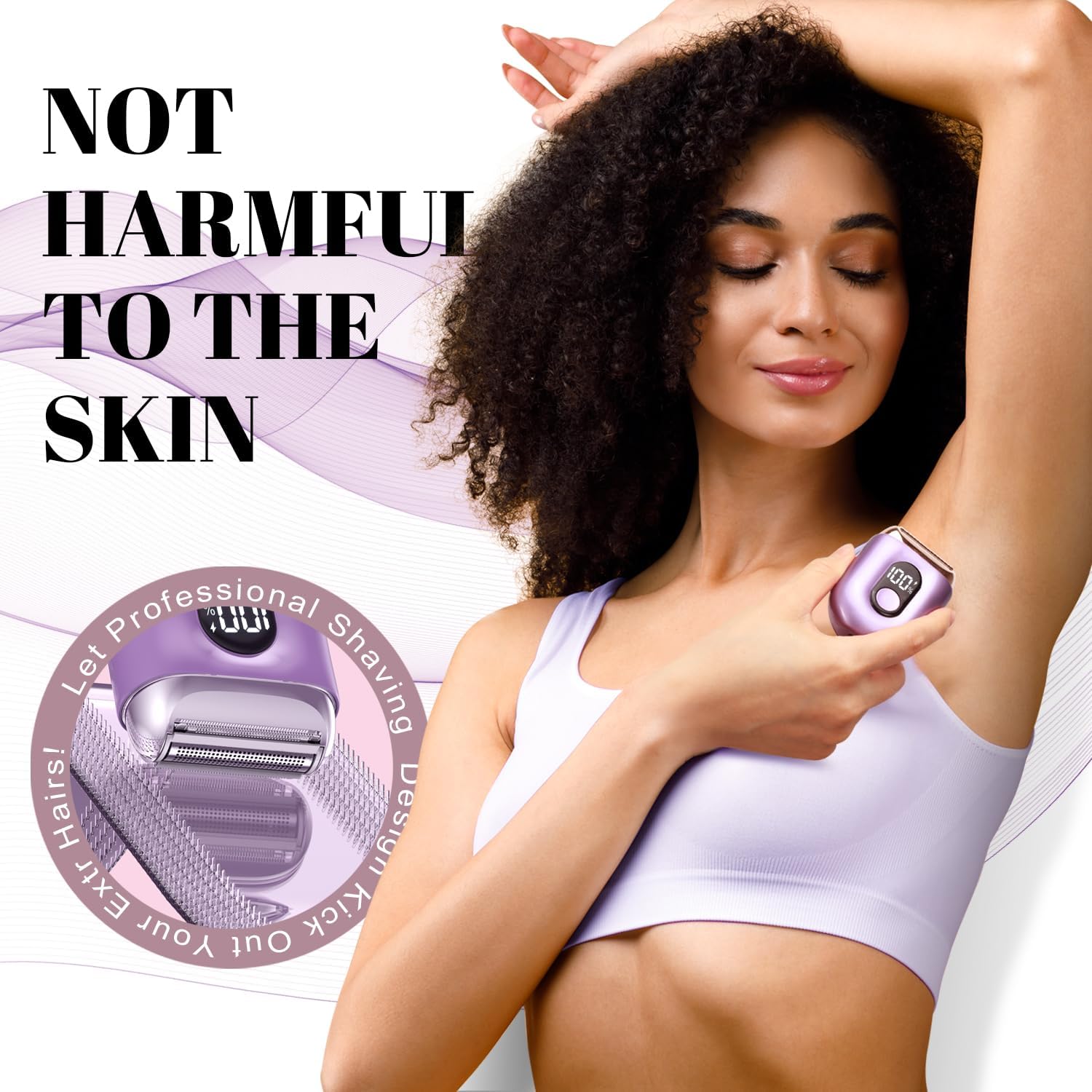 Detalle de Cordless Electric Shaver for Women: Mini Razor with LED Display (Bright Purple)
