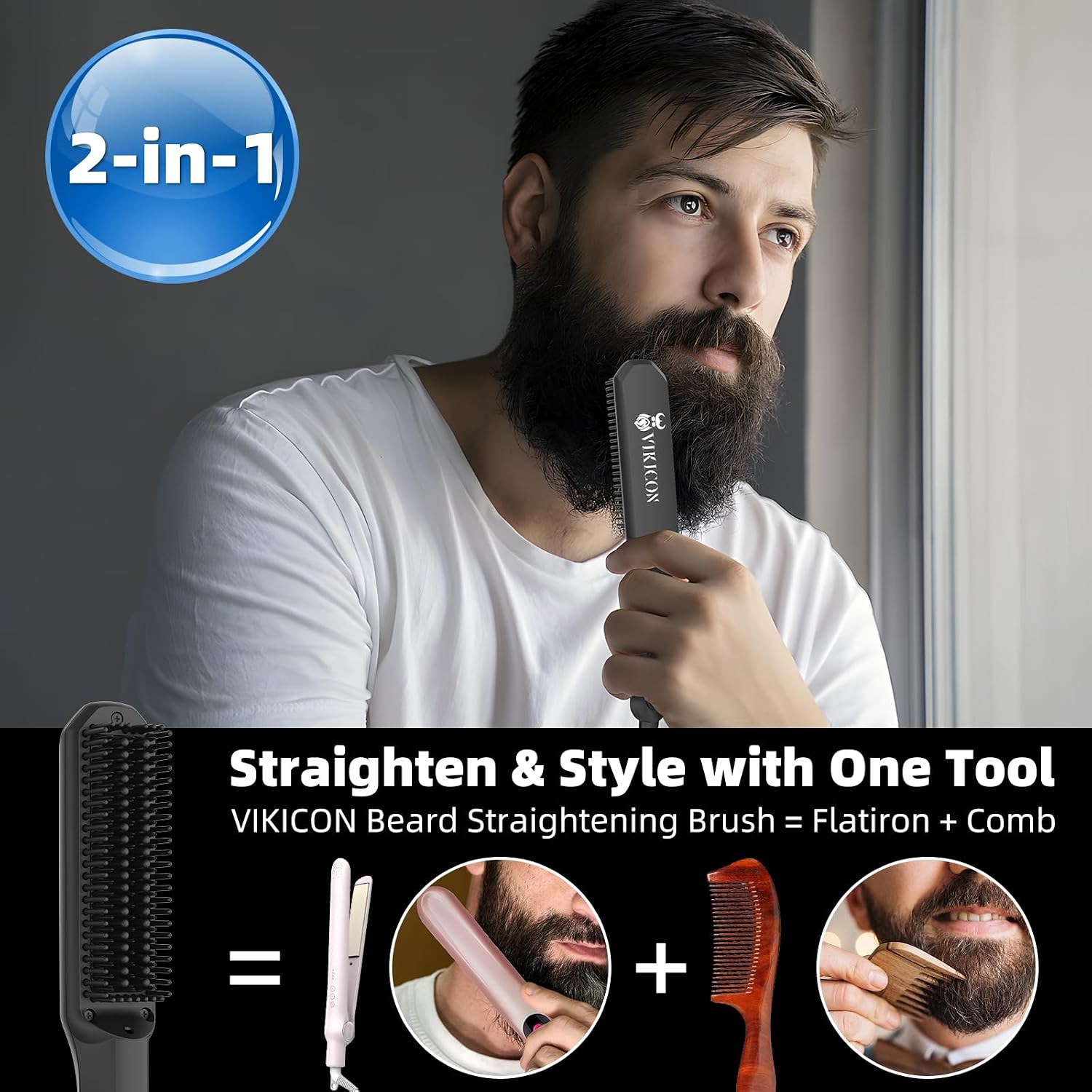 Detalle de VIKICON Beard Straightener Comb 3-temp 🔥🧔🏻