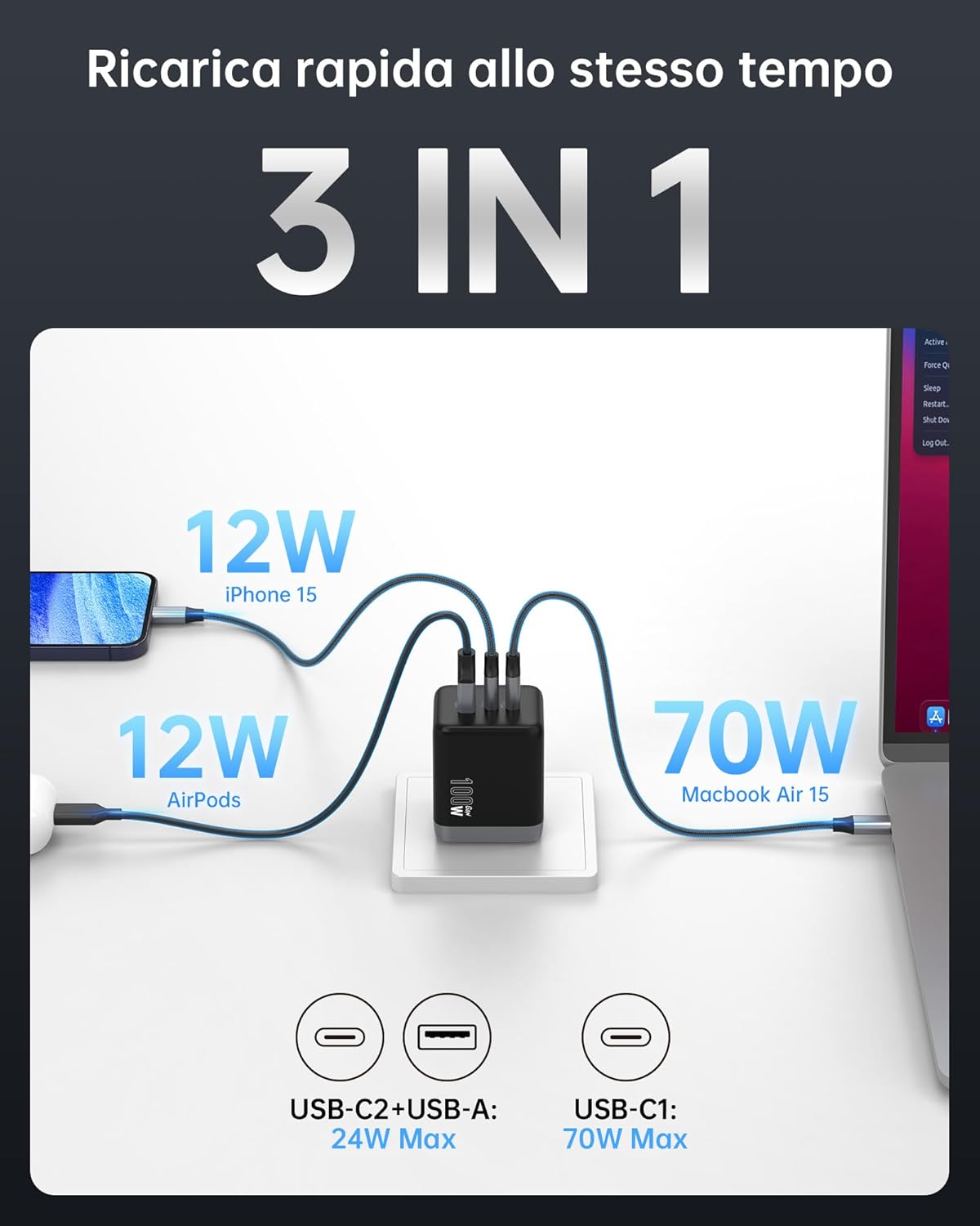 Detalle 2 de NOVOO GaN 100 W Caricatore USB-C 🔌