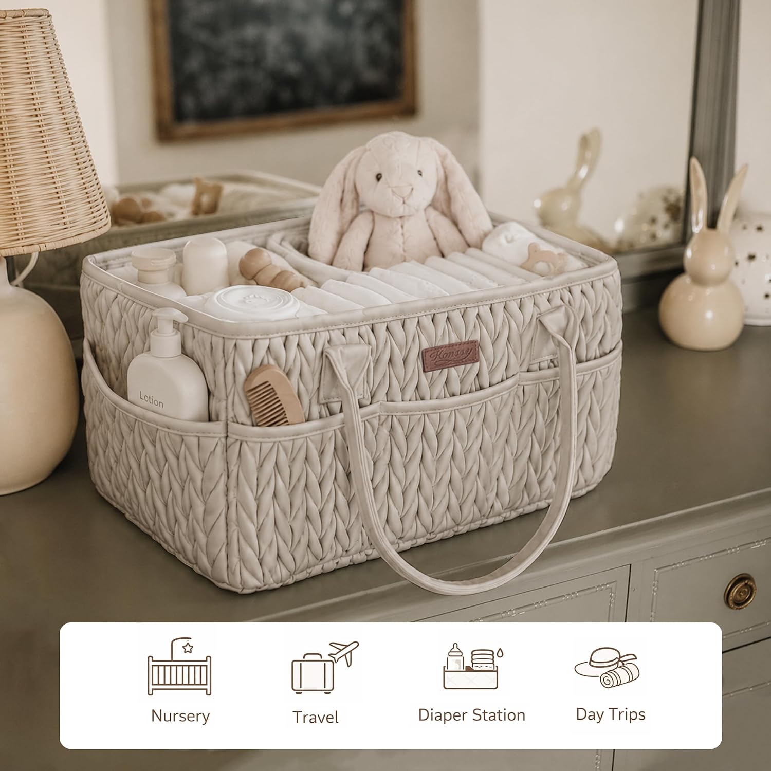 Detalle 2 de Konssy KYMHMMB63 Baby Diaper Caddy, Braided Gray, Water-Repellent