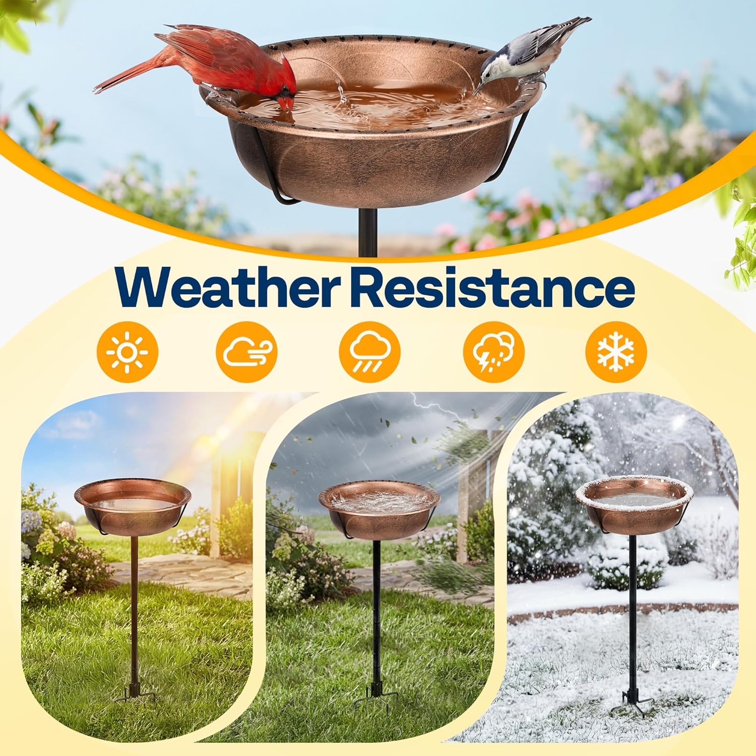 Thumbnail 5 de VIVOHOME metal vintage bird bath with detachable bowl and 4-pronged base (retro bronze finish)