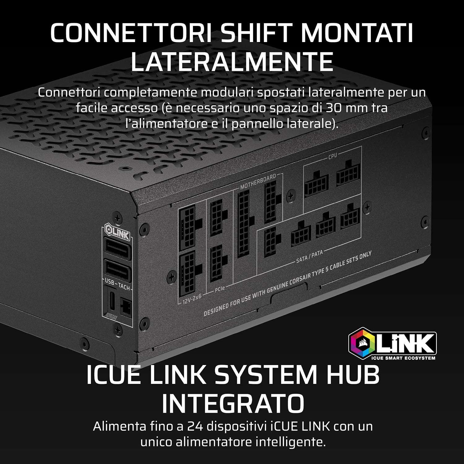 Thumbnail 3 de Corsair HX1500i SHIFT – Alimentatore ATX 1500W completamente modulare con iCUE LINK integrato e certificazione Cybenetics Platinum