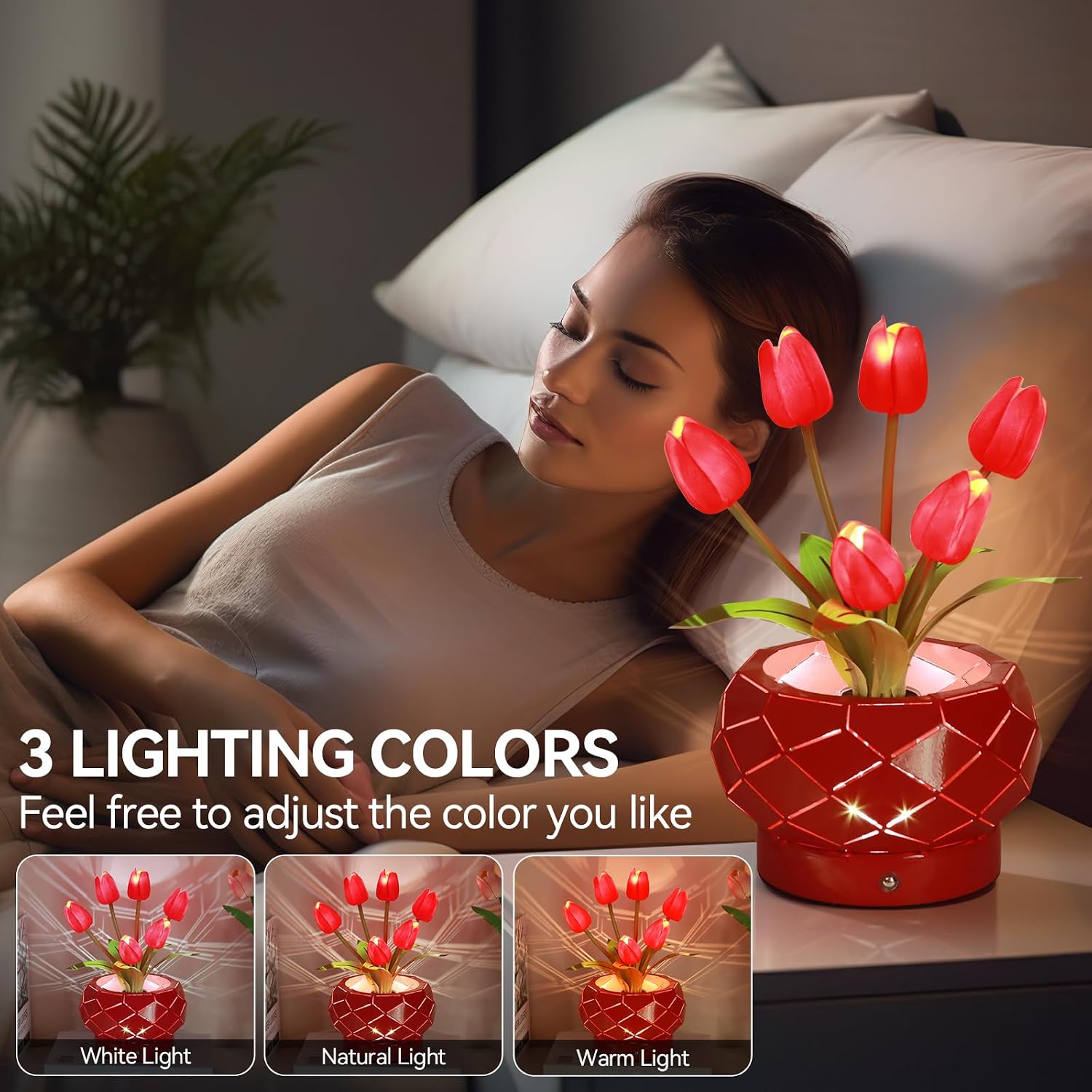 Detalle de AMWGIMI Tulip Touch Table Lamp 3-Color Dimming