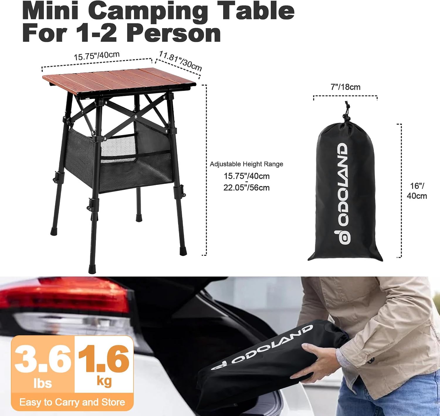 Detalle 2 de Odoland OD0739-AVEU Adjustable Folding Camping Table, Aluminium Top