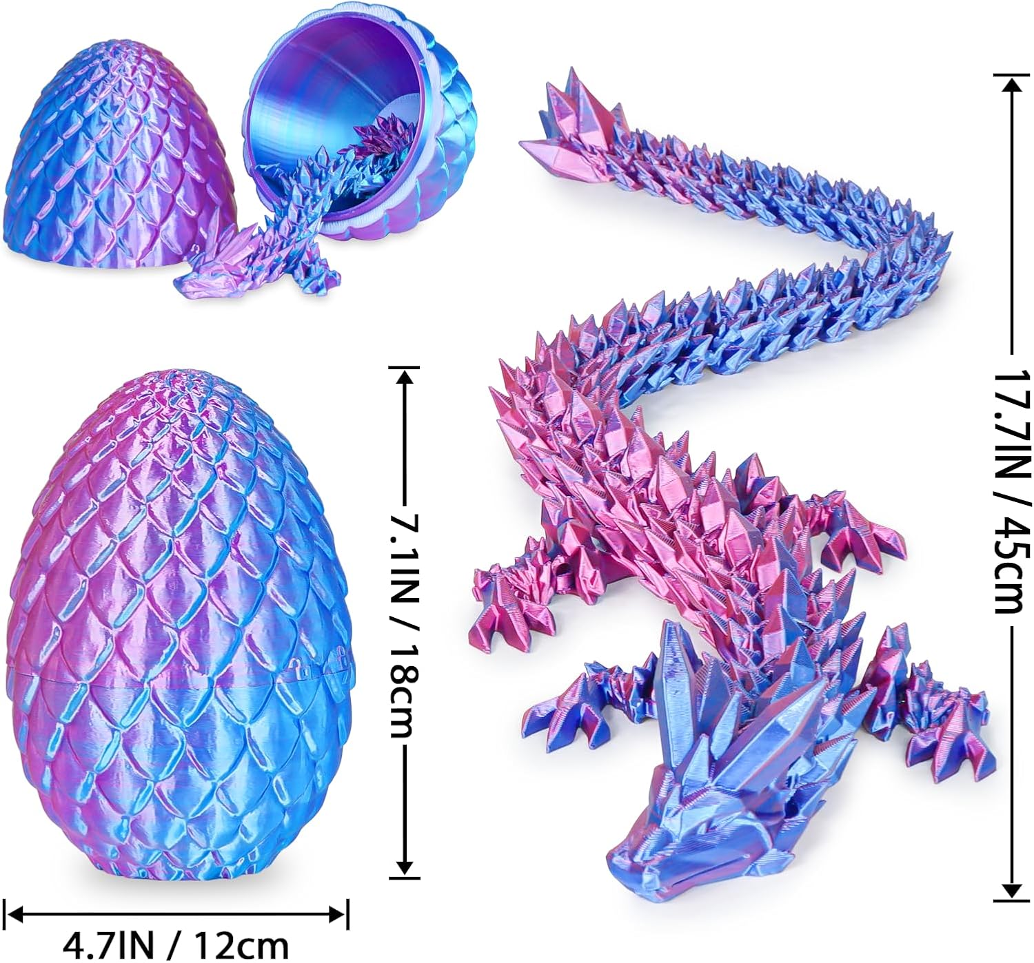 Detalle 2 de Überraschungs-Drachenei mit Drache im Inneren (Lila, Groß) – 3D-gedrucktes Fidget-Spielzeug als Geschenk für Kinder und Erwachsene