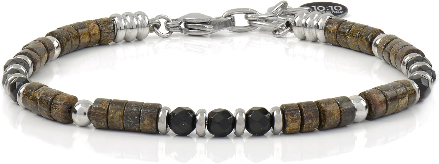 Thumbnail 1 de 10:10 Bracciale Uomo Pietre Dure Naturali Rondelle 4 mm – Acciaio Inox,Made in Italy