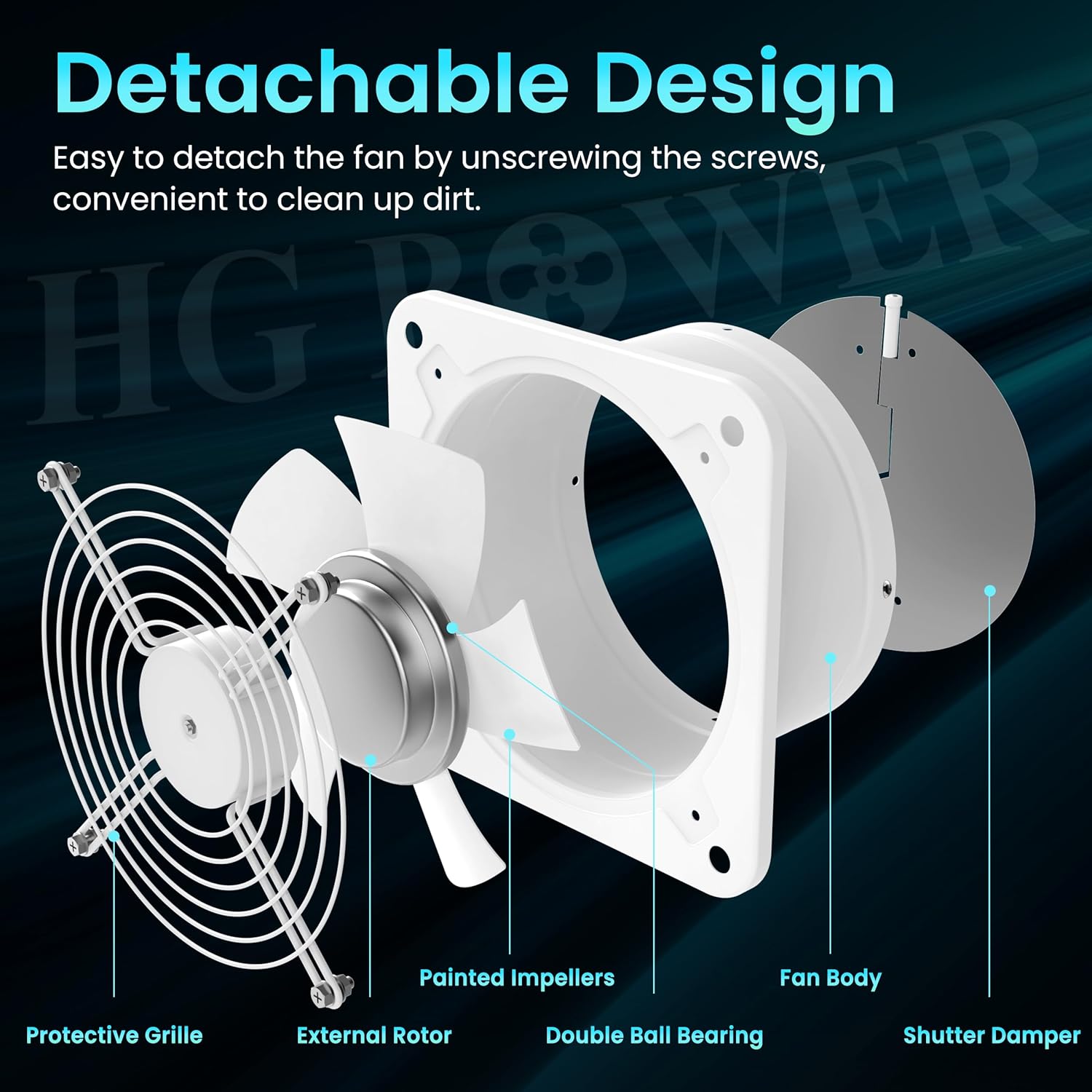 Detalle de HG Power extracteur d’air 200 mm pour salle de bain, cuisine & garage — silencieux avec clapet antiretour et régulateur de vitesse