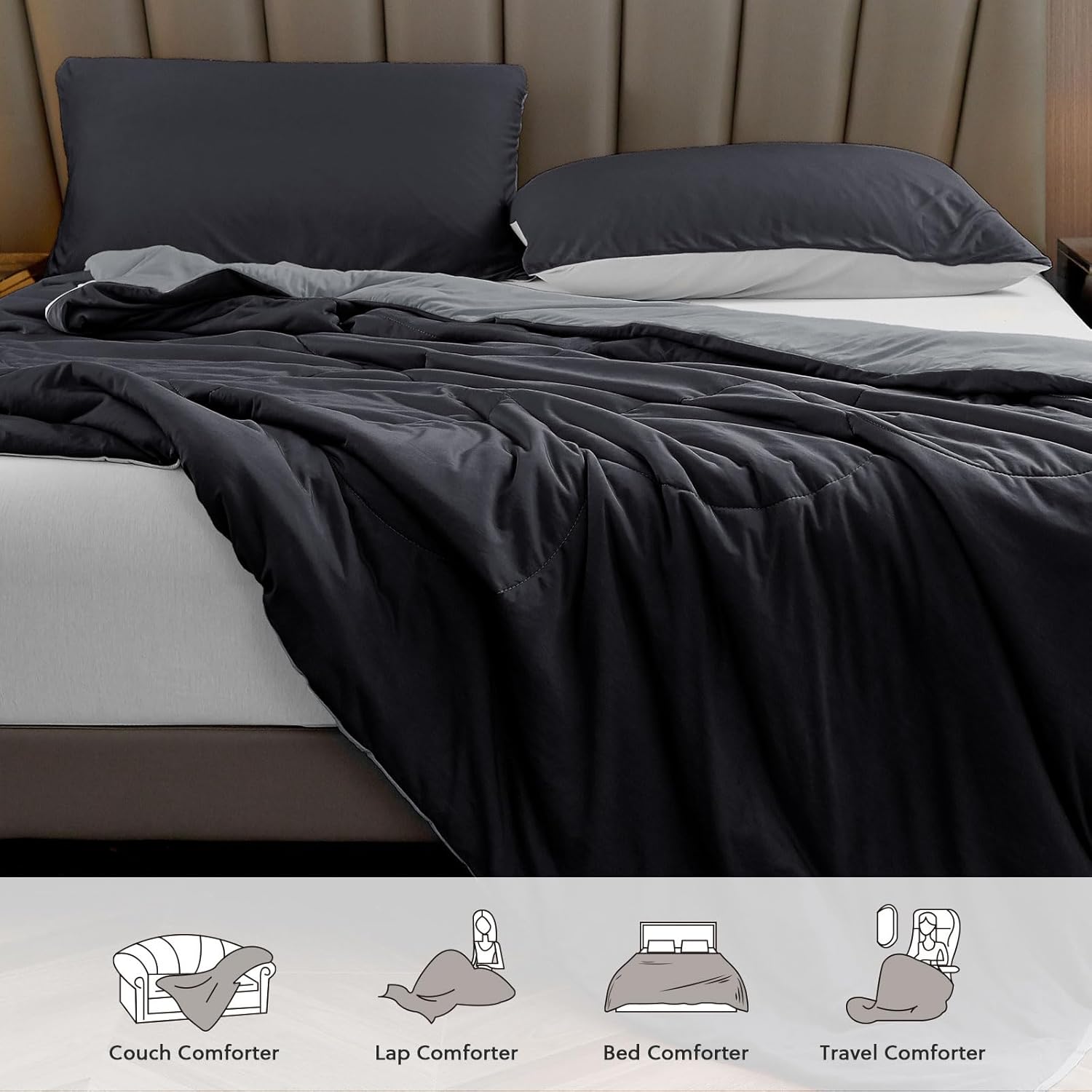 Thumbnail 3 de HOMFINE Couverture rafraîchissante d’été adulte 200 x 220 cm (Q-Max > 0,4) – noir